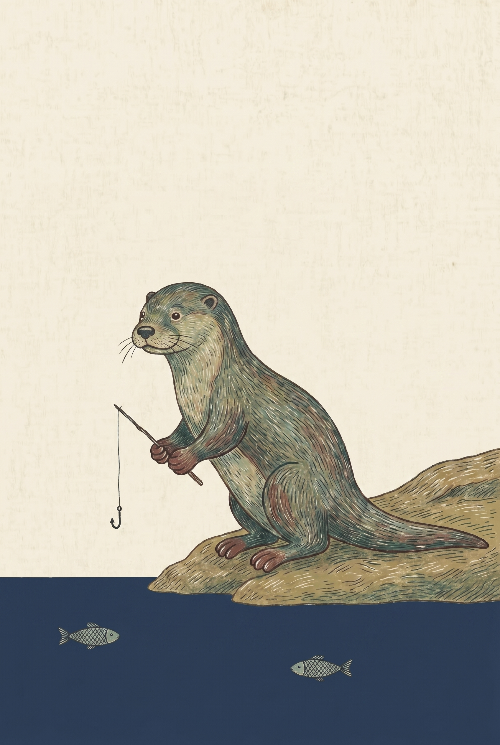 Fishing Rod Brown Otter Wall Art - Patient River Otter