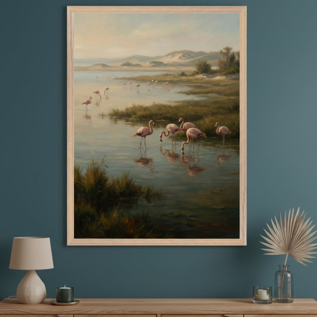 Blush Lagoon - Flamingo Framed Wall Art for Living Room, Bedroom or Office