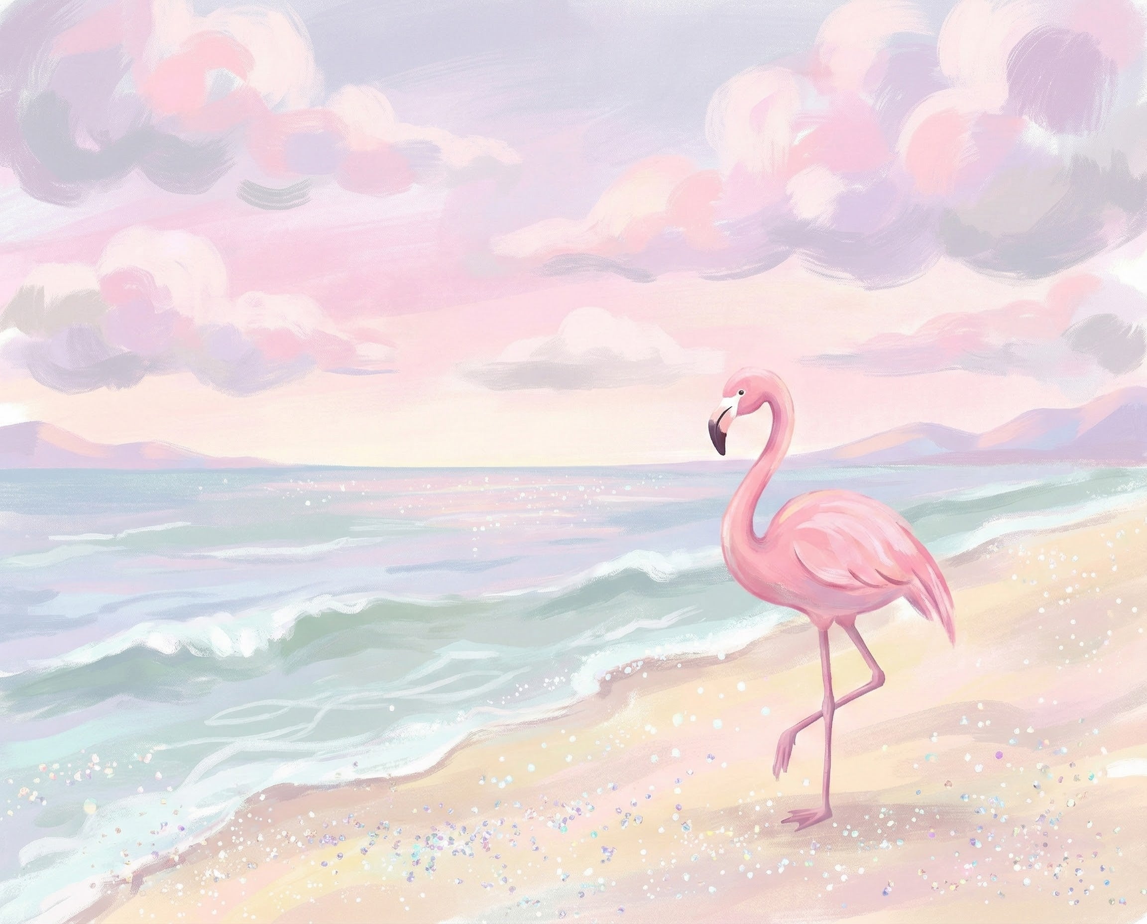 Shimmering Shores - Flamingo Framed Wall Art for Nursery, Playroom or Kids Bedrooms