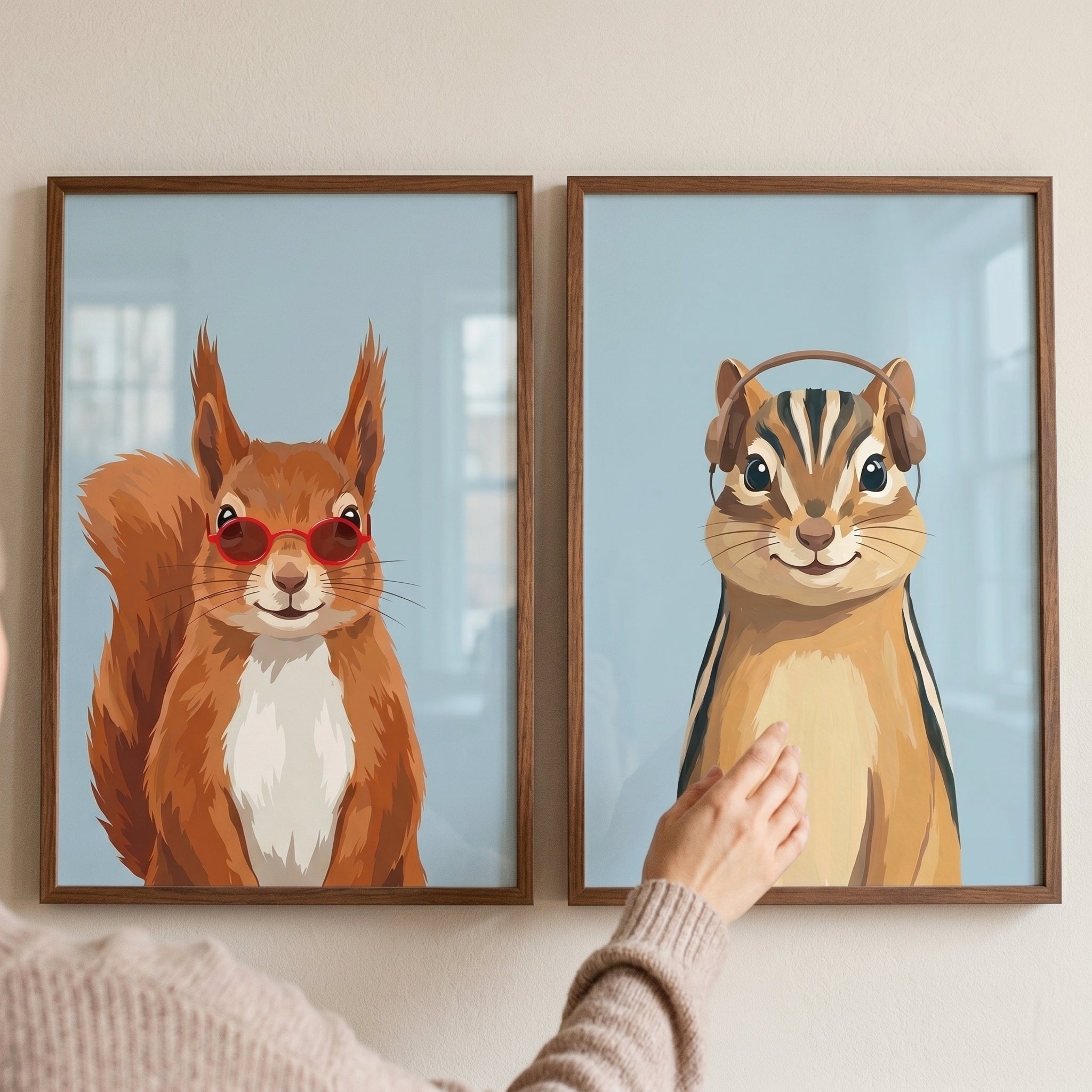 Flat Style Forest Animal Wall Art Set of 2 - Trendy Woodland Duo