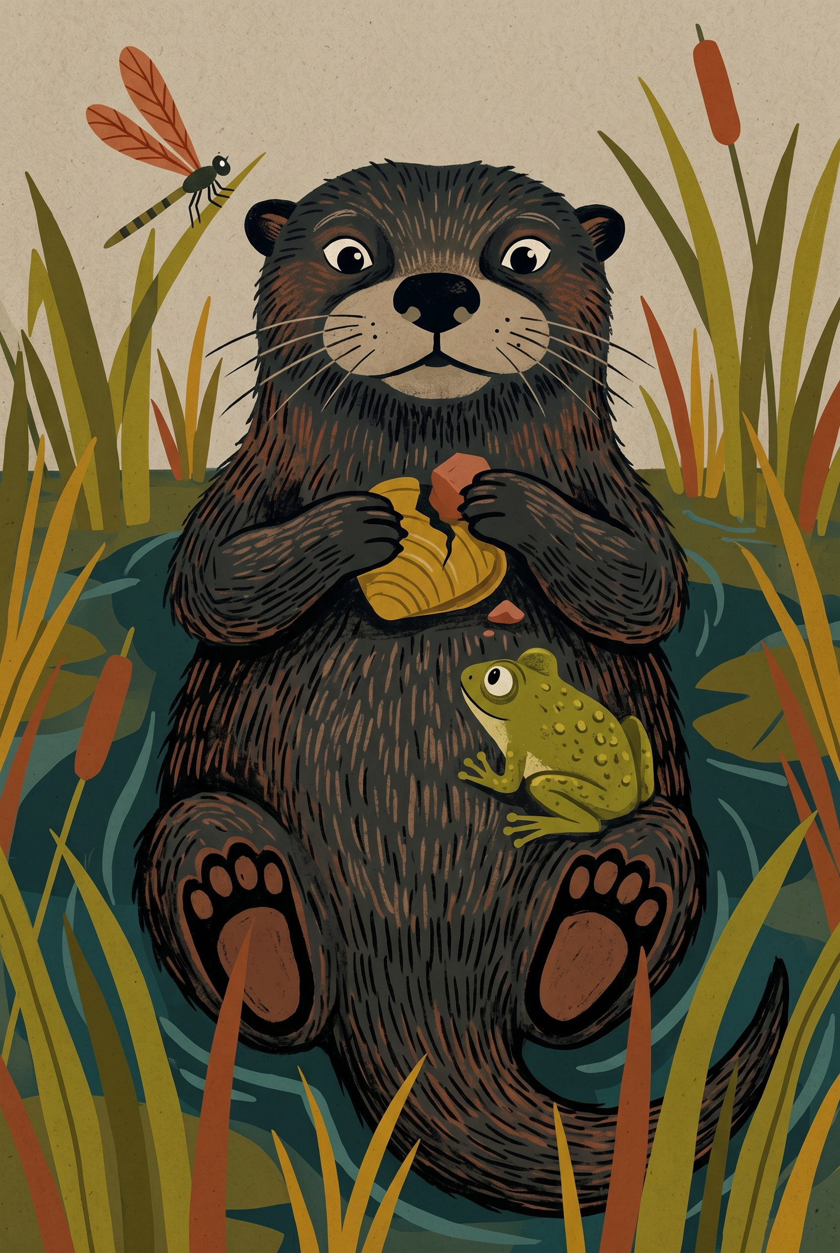 Floating Frog Friend Otter Animals Wall Art - Marshland Friends