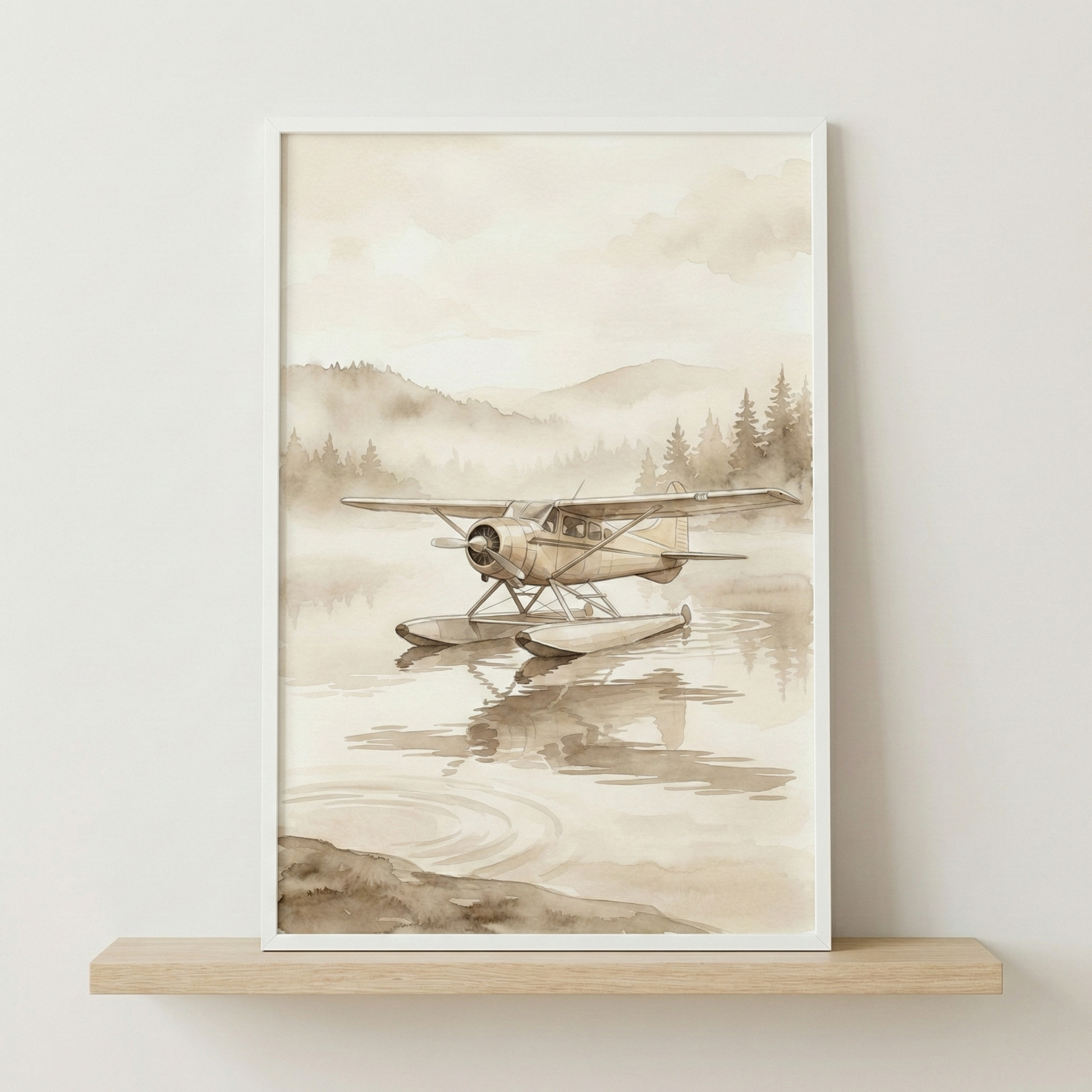Floatplane Vintage Sepia Watercolor Style Wall Art - Vintage Float Plane