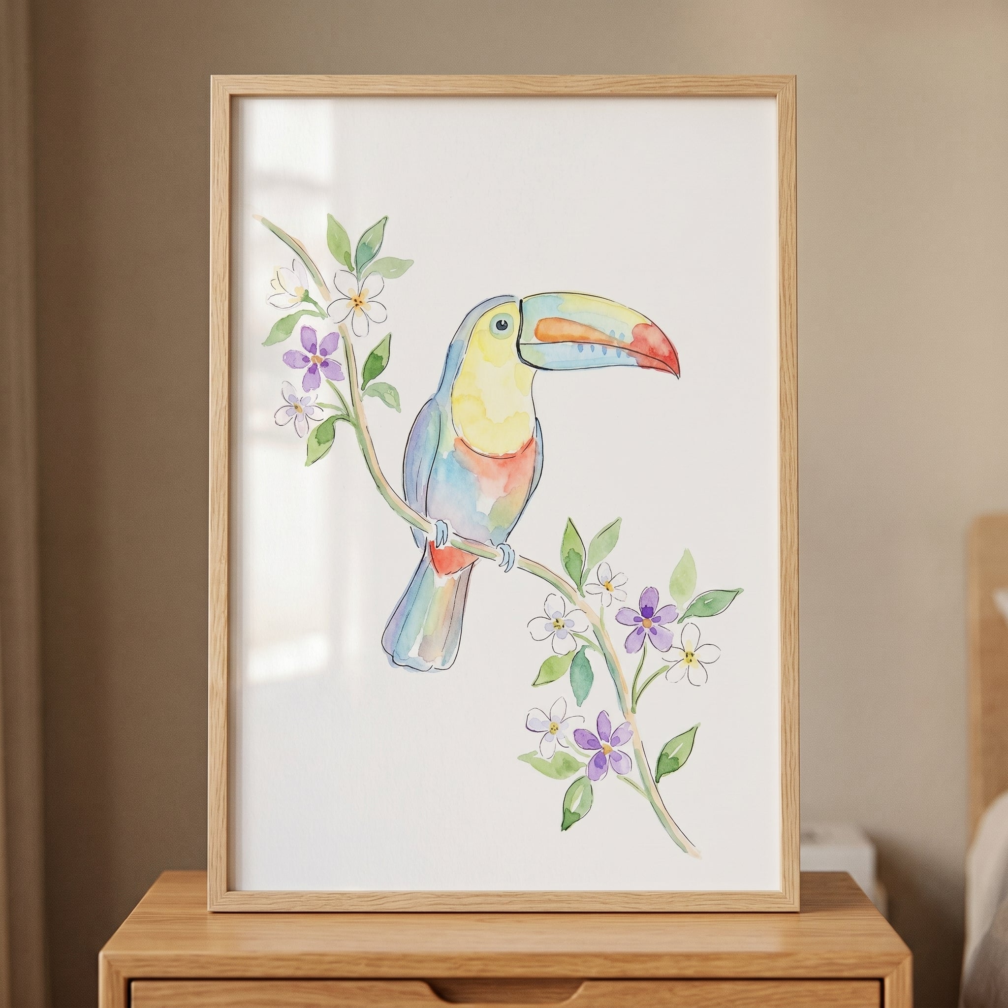 Floral Branch Toucan Wall Art - Tropical Toucan Bloom