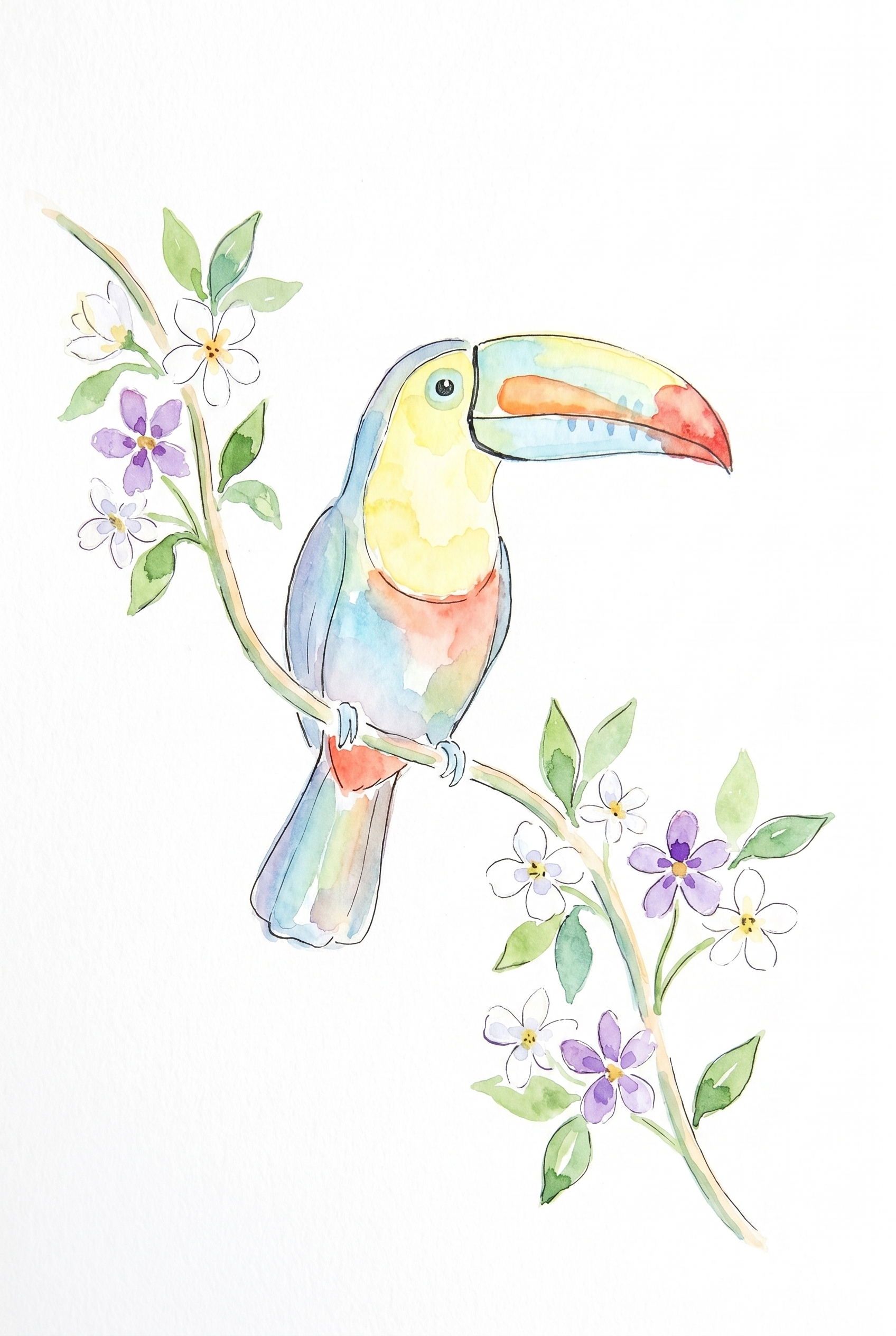 Floral Branch Toucan Wall Art - Tropical Toucan Bloom