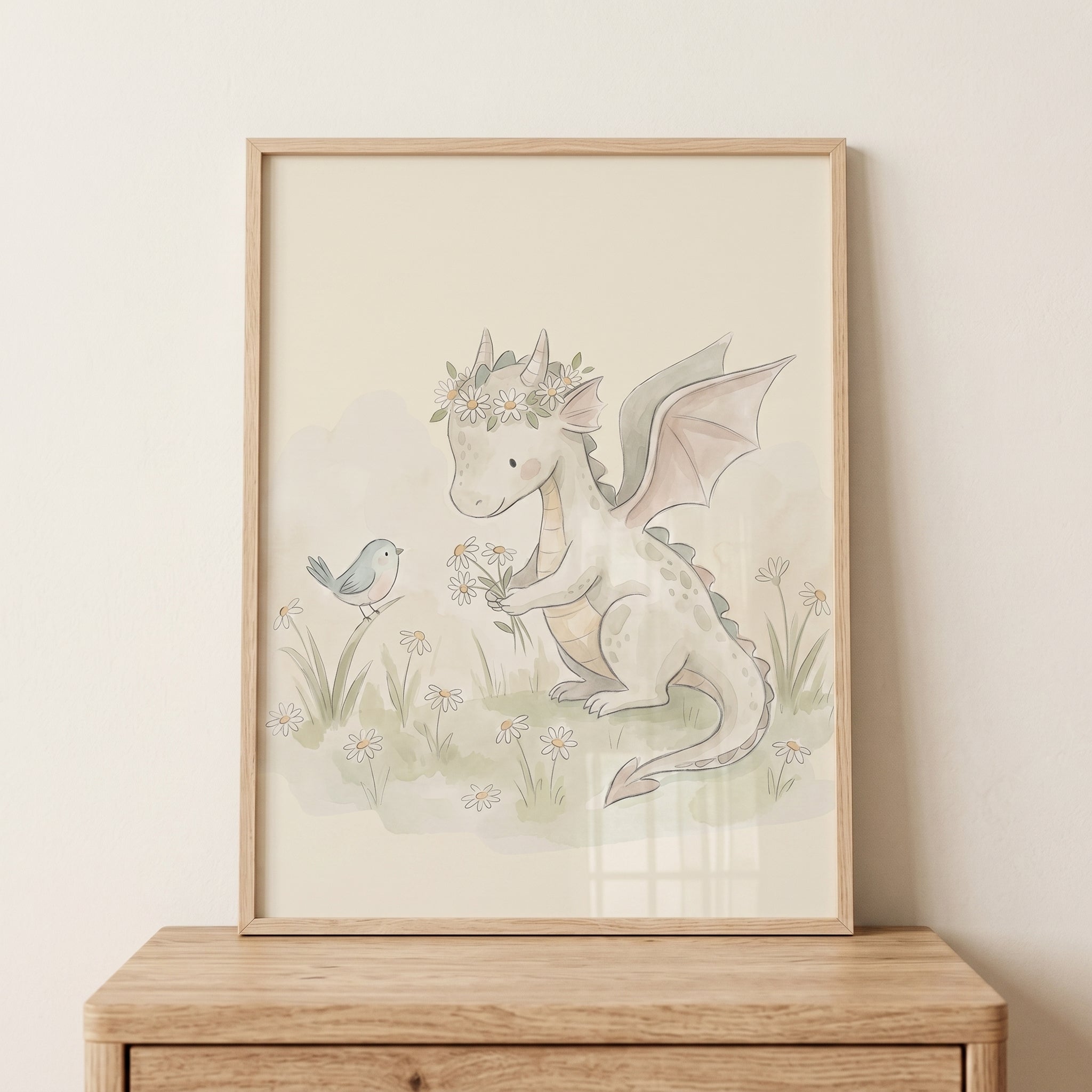 Floral Crown Baby Dragon Wall Art - Gentle Dragon Friend