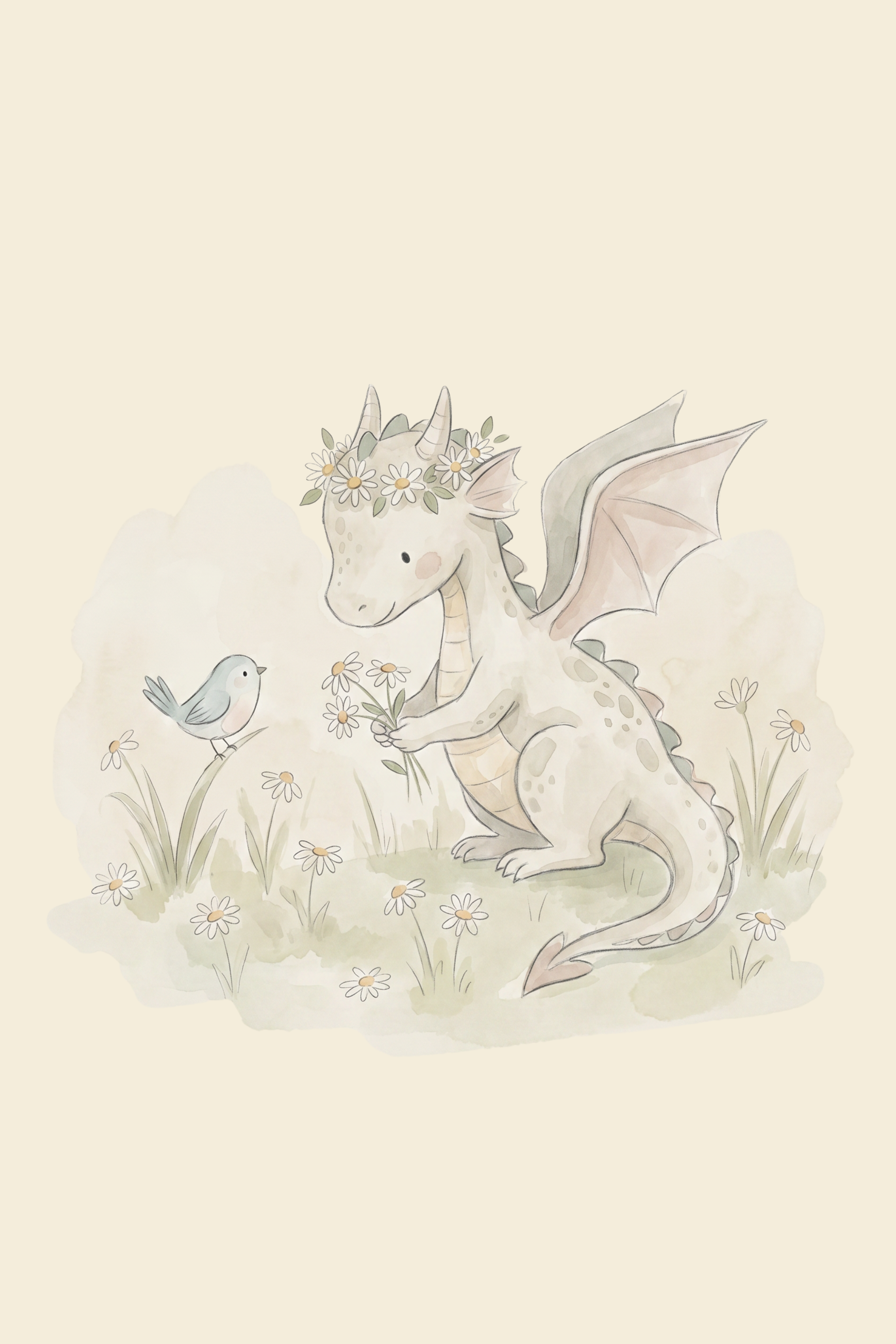 Floral Crown Baby Dragon Wall Art - Gentle Dragon Friend