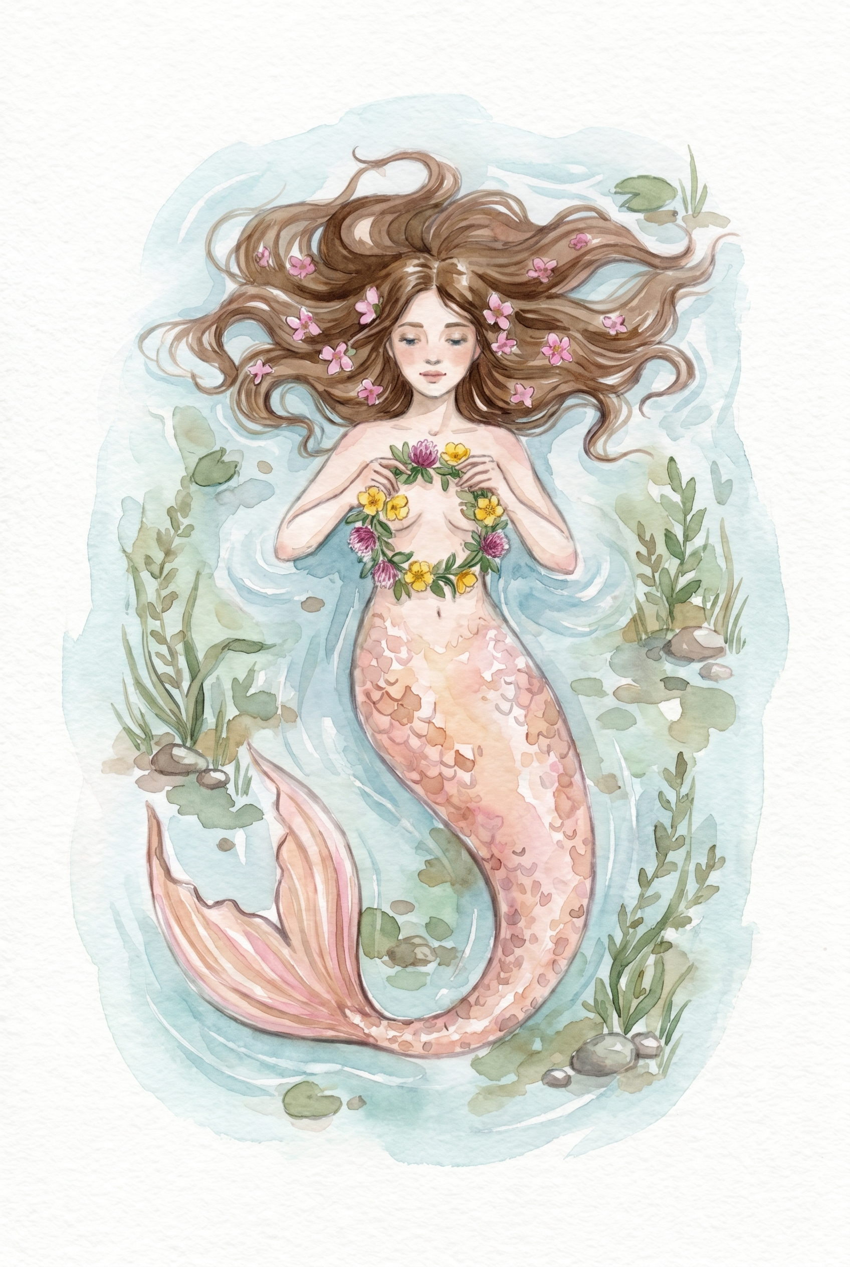 Floral Crown Mermaid Wall Art - Floral Sea Maiden