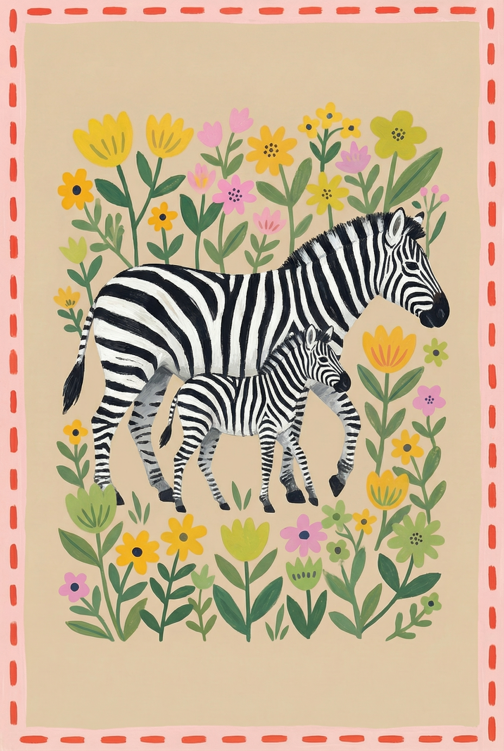 Floral Garden Zebra Wall Art - Striped Garden Duo
