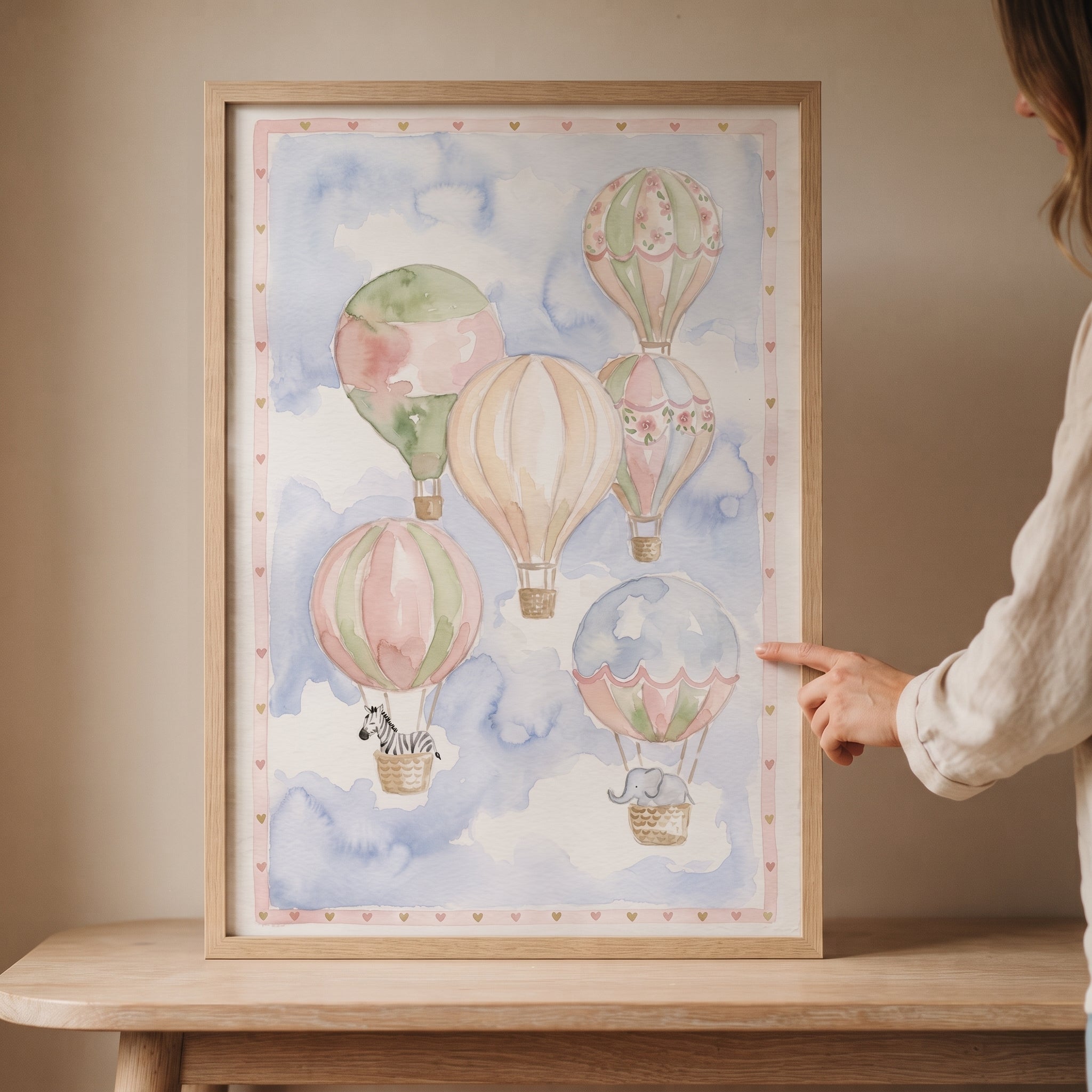 Floral Hot Air Balloon Wall Art - Whimsical Balloon Journey