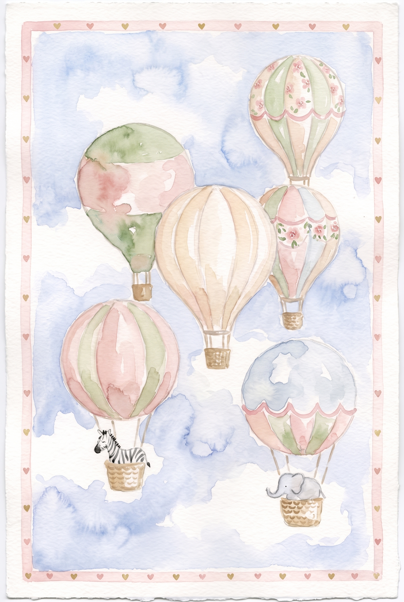 Floral Hot Air Balloon Wall Art - Whimsical Balloon Journey