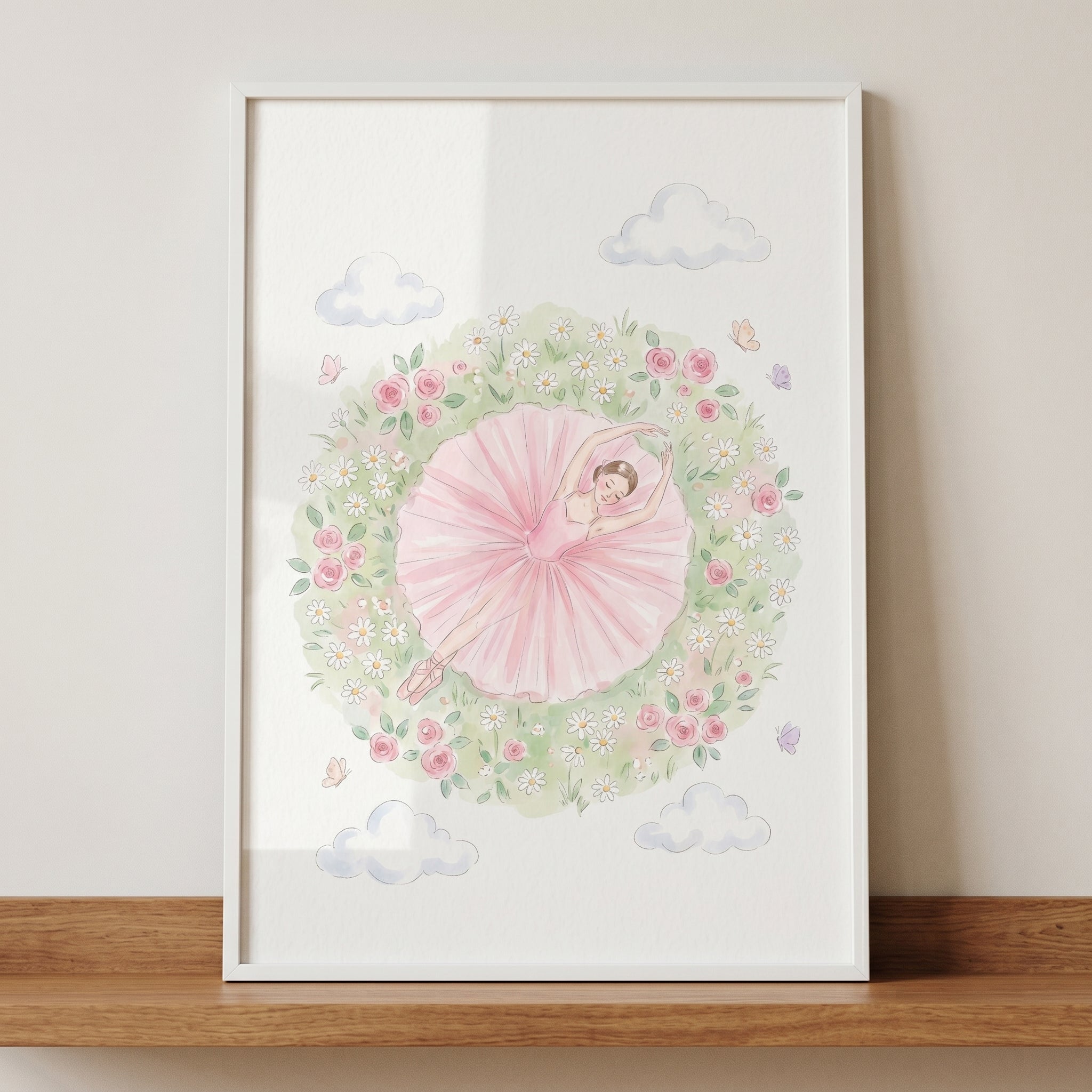 Floral Meadow Ballerina Wall Art - Pink Petal Dreams