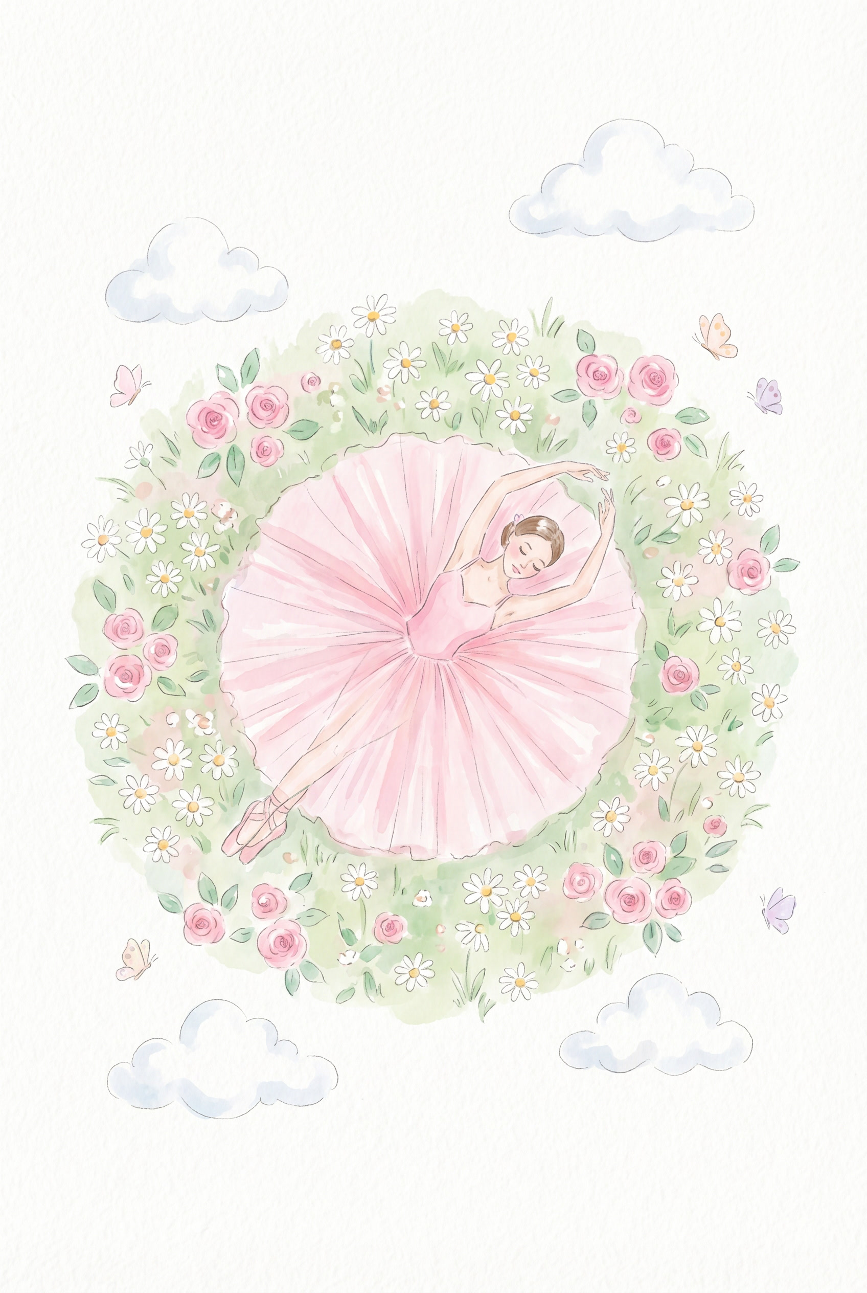 Floral Meadow Ballerina Wall Art - Pink Petal Dreams
