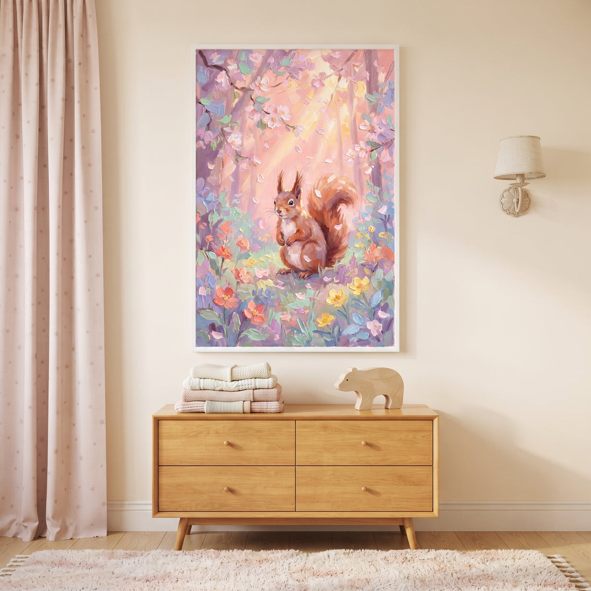 Floral Meadow Squirrel Woodland Wall Art - Golden Blossom Squirrel