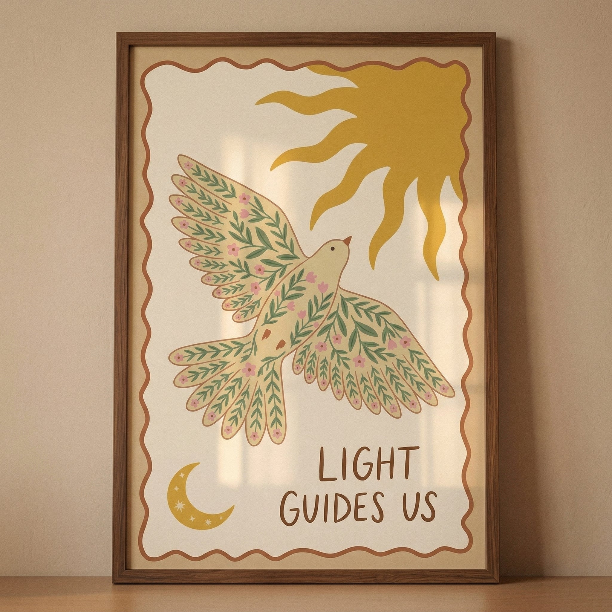 Floral Pattern Flying Dove Wall Art - Golden Sun Dove