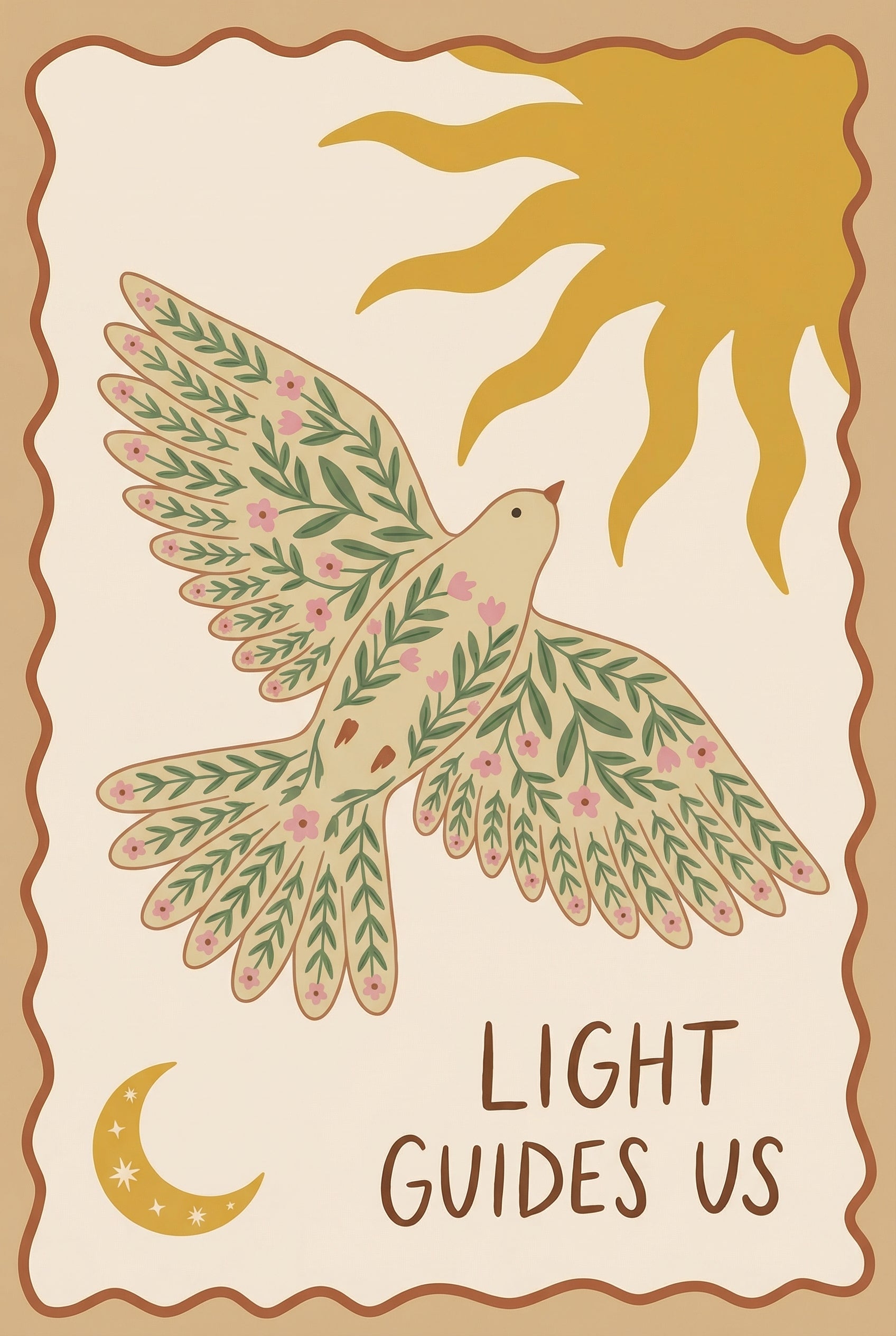 Floral Pattern Flying Dove Wall Art - Golden Sun Dove