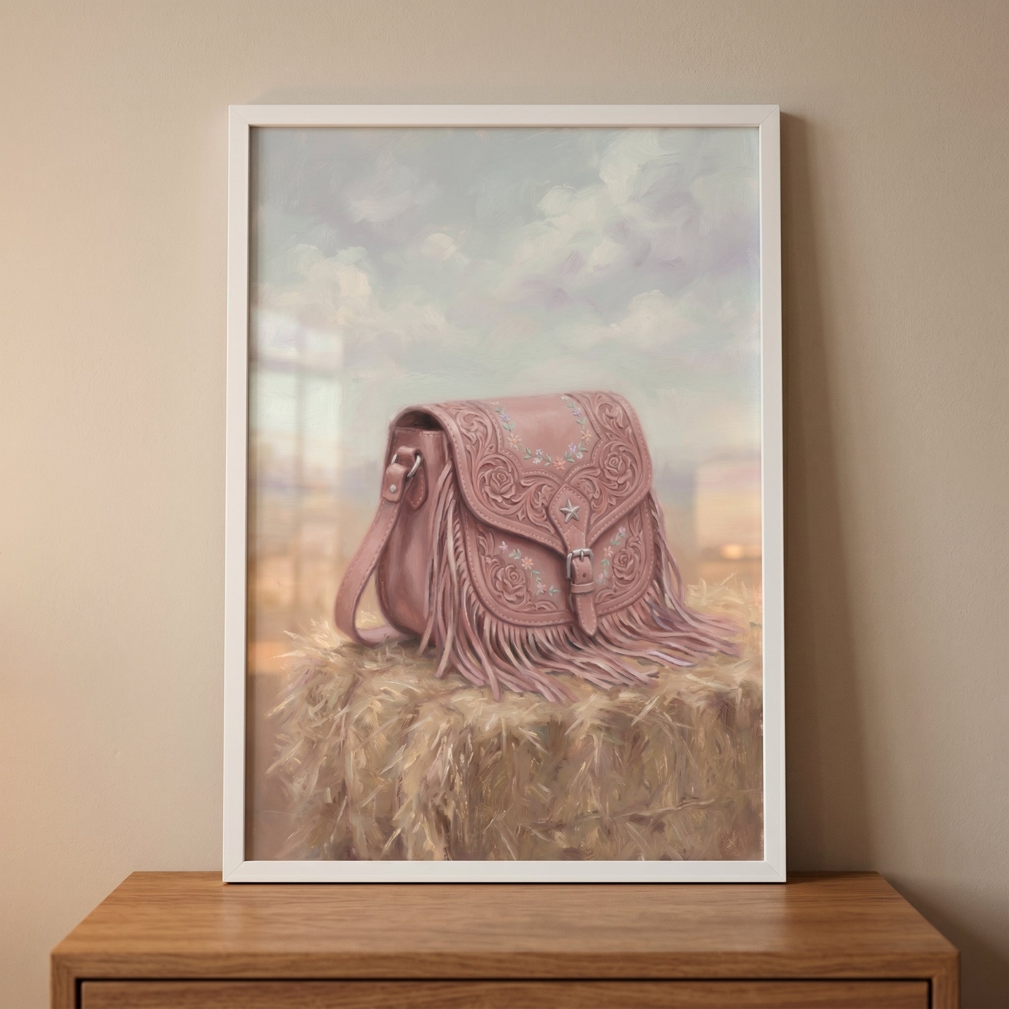 Floral Pink Fringe Bag Wall Art - Pink Fringe Satchel