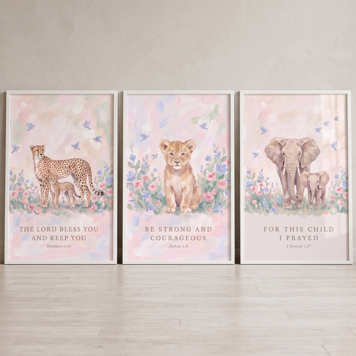 Floral Prayer Safari Animals Bible Wall Art Set Of 3 - Safari Scripture Art