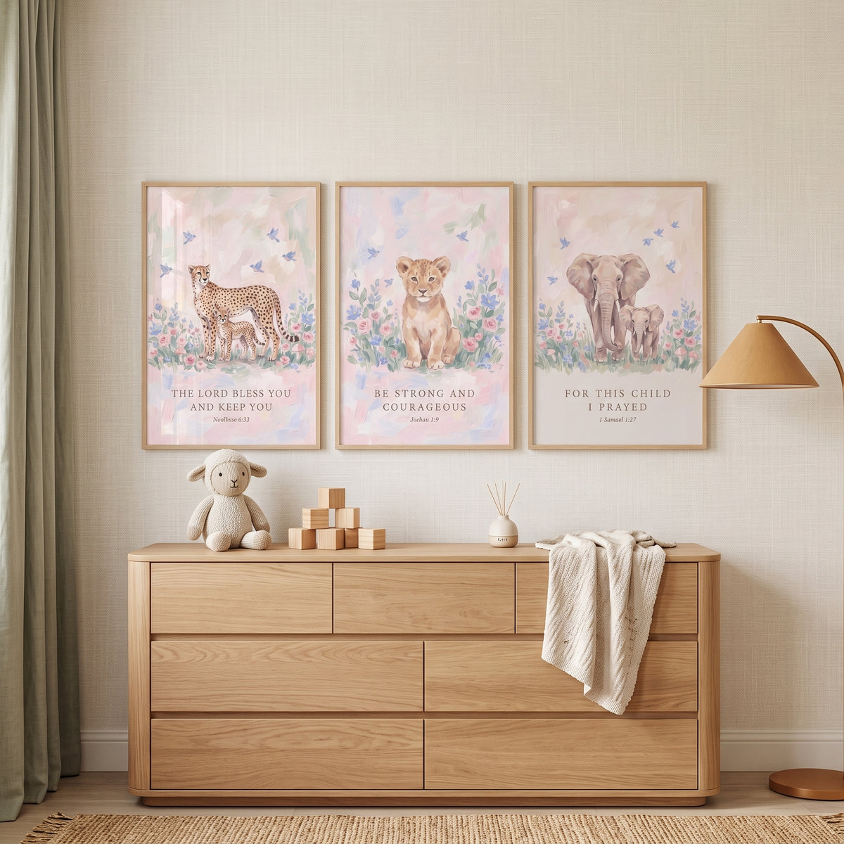 Floral Prayer Safari Animals Bible Wall Art Set Of 3 - Safari Scripture Art