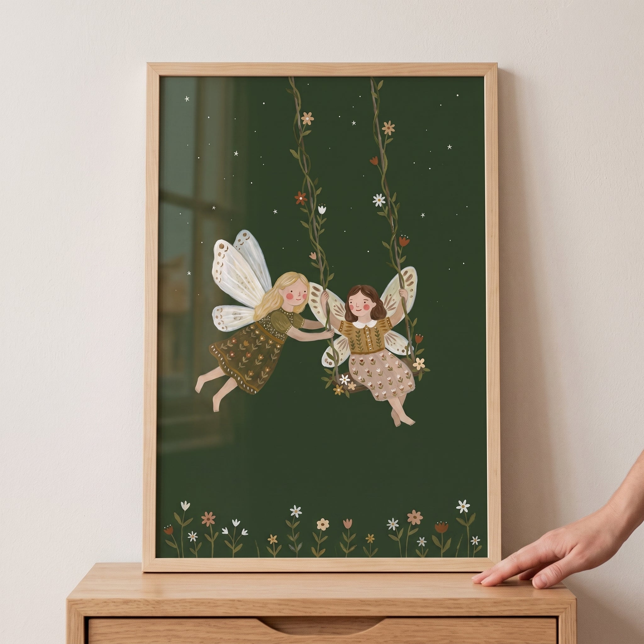 Floral Vine Swinging Fairies Wall Art - Enchanted Garden Swing
