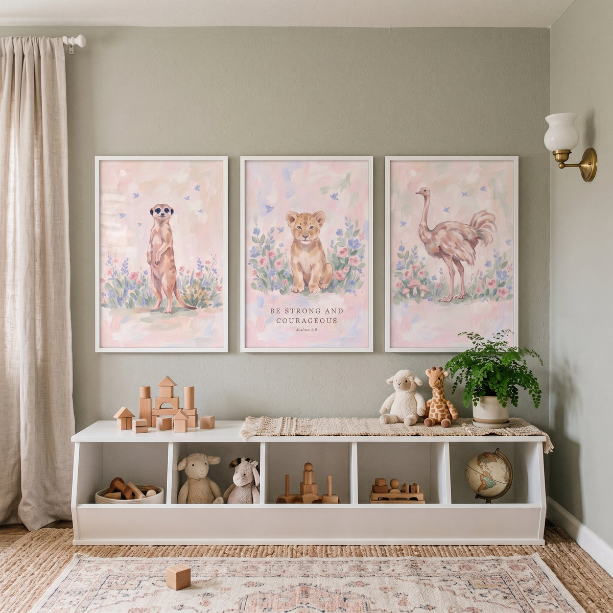 Floral Watercolor Safari Animals Wall Art Set of 3 - Courageous Safari Friends