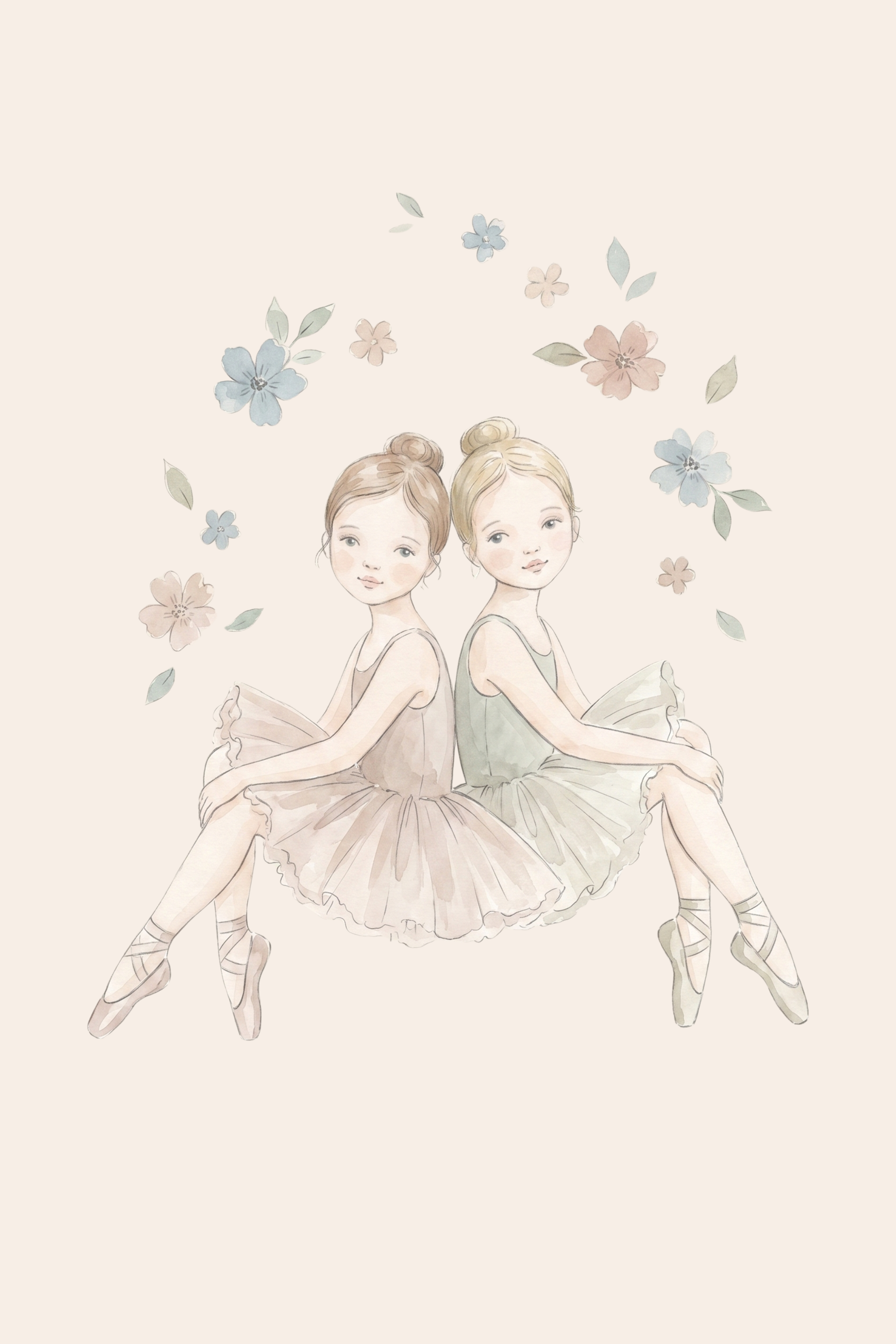 Floral Wreath Watercolor Ballerina Wall Art - Little Ballet Buds