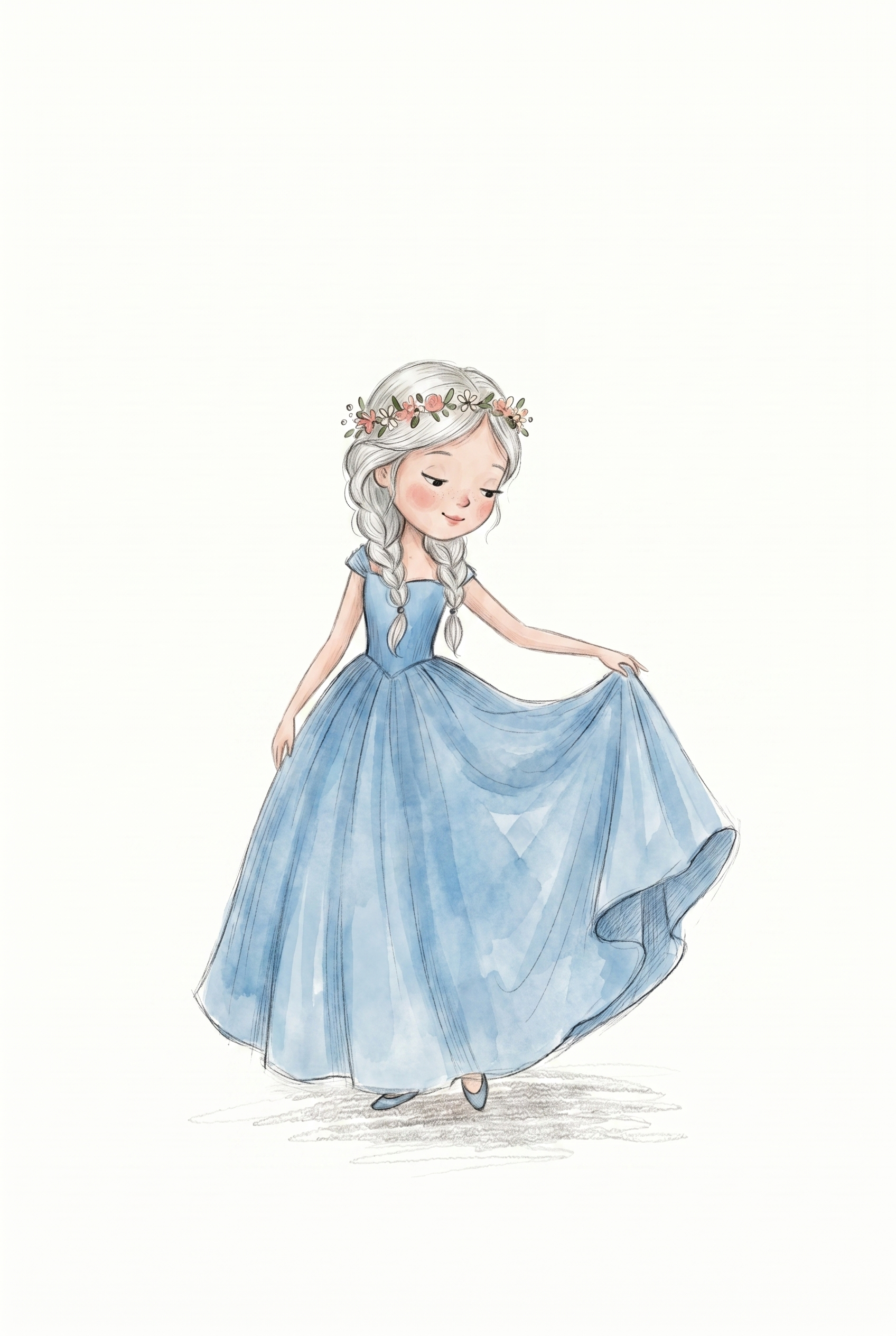 Flower Crown Silver Girl Wall Art - Sweet Blue Gown