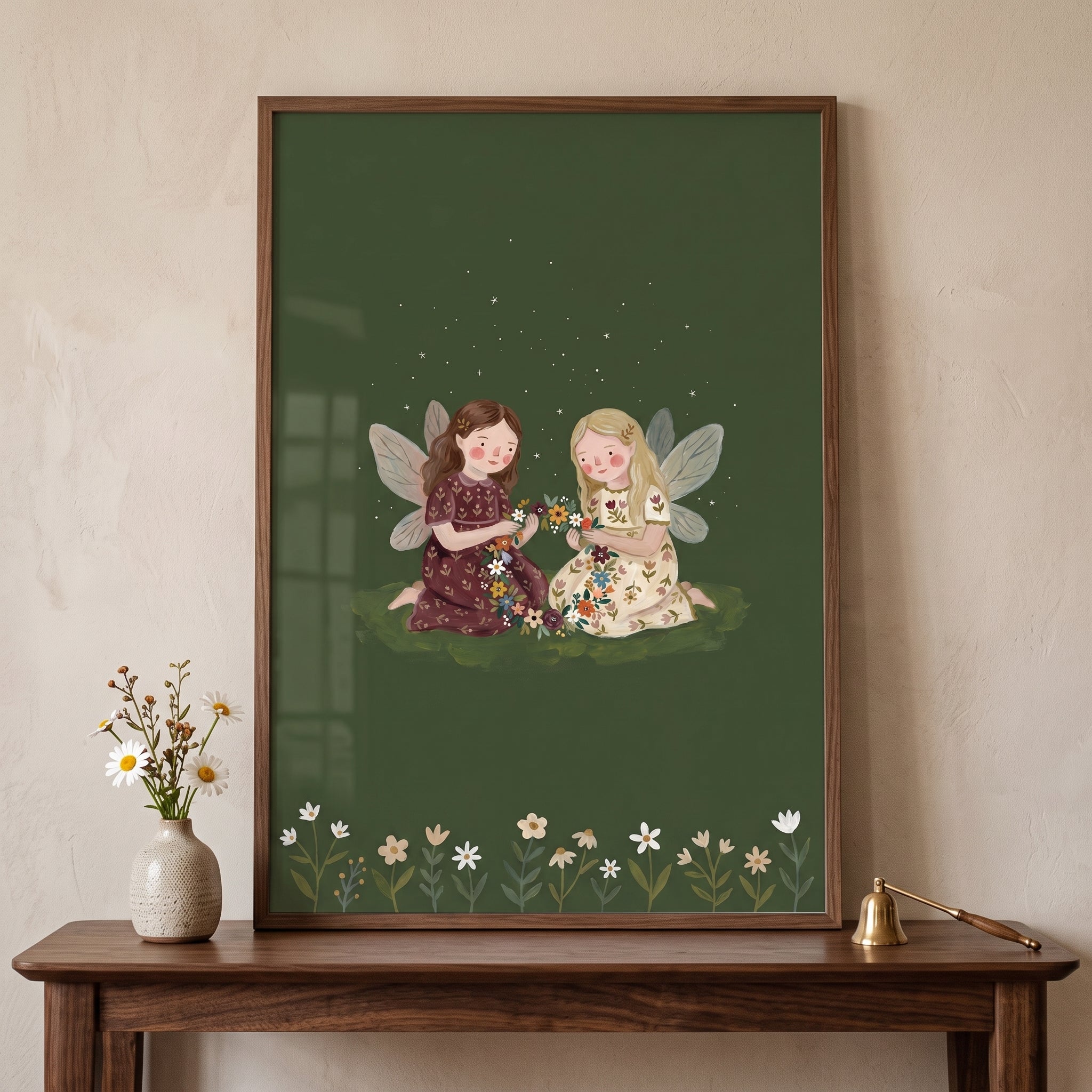 Flower Garland Weaving Fairies Wall Art - Wildflower Fairies