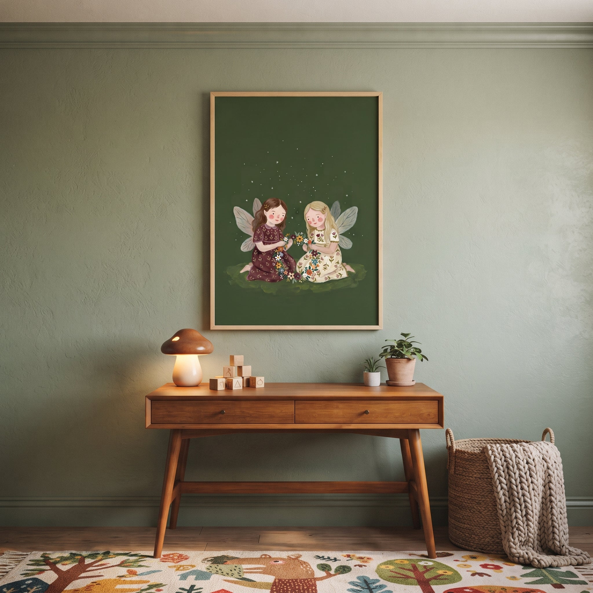 Flower Garland Weaving Fairies Wall Art - Wildflower Fairies