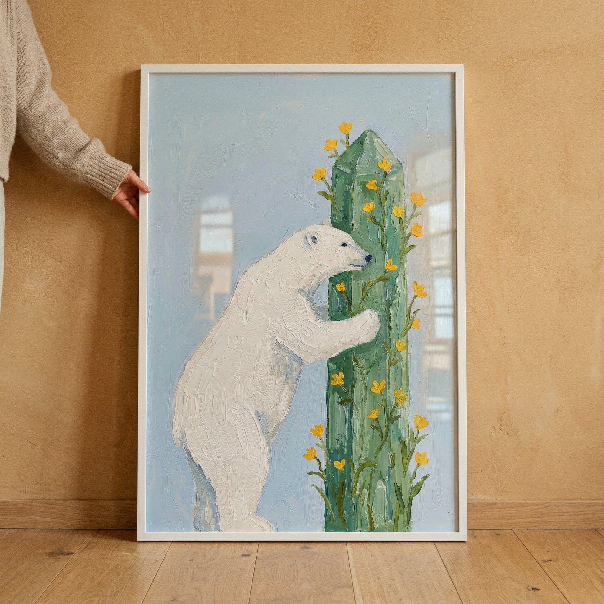 Flower Pillar Polar Bear Wall Art - Arctic Bloom Hug