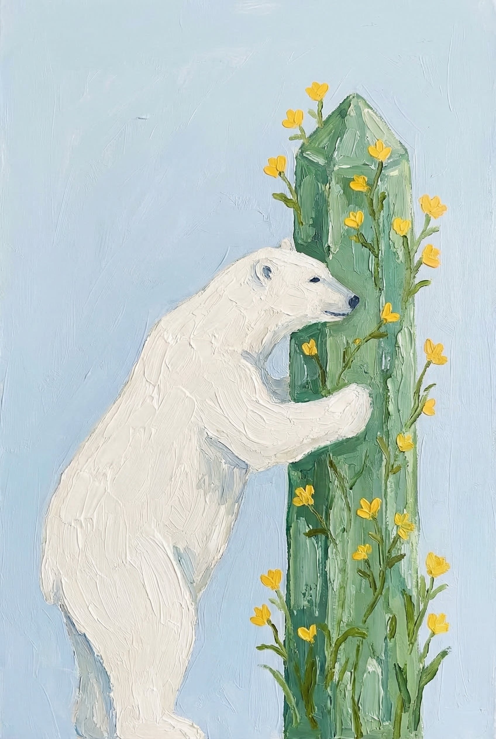Flower Pillar Polar Bear Wall Art - Arctic Bloom Hug