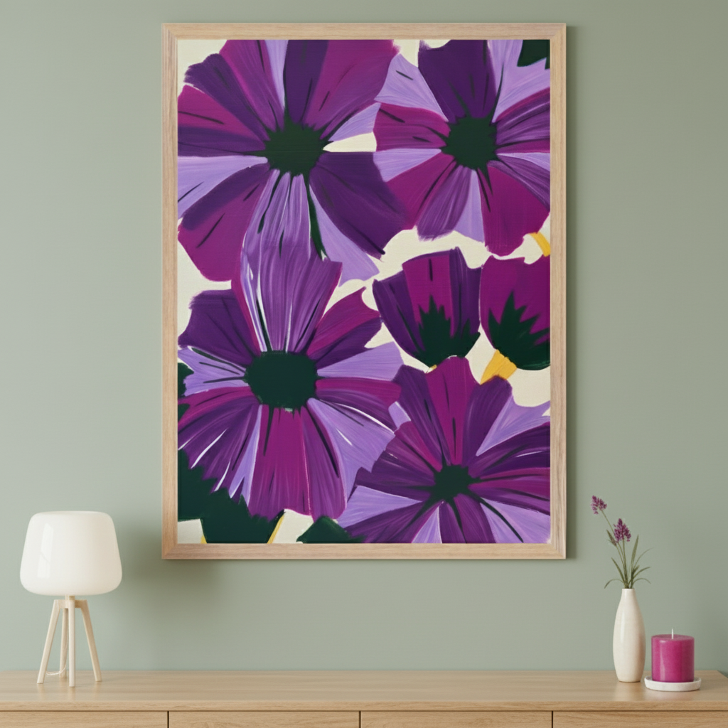 Amethyst Blooms - Flowers Wall Art for Living Room, Bedroom or Office