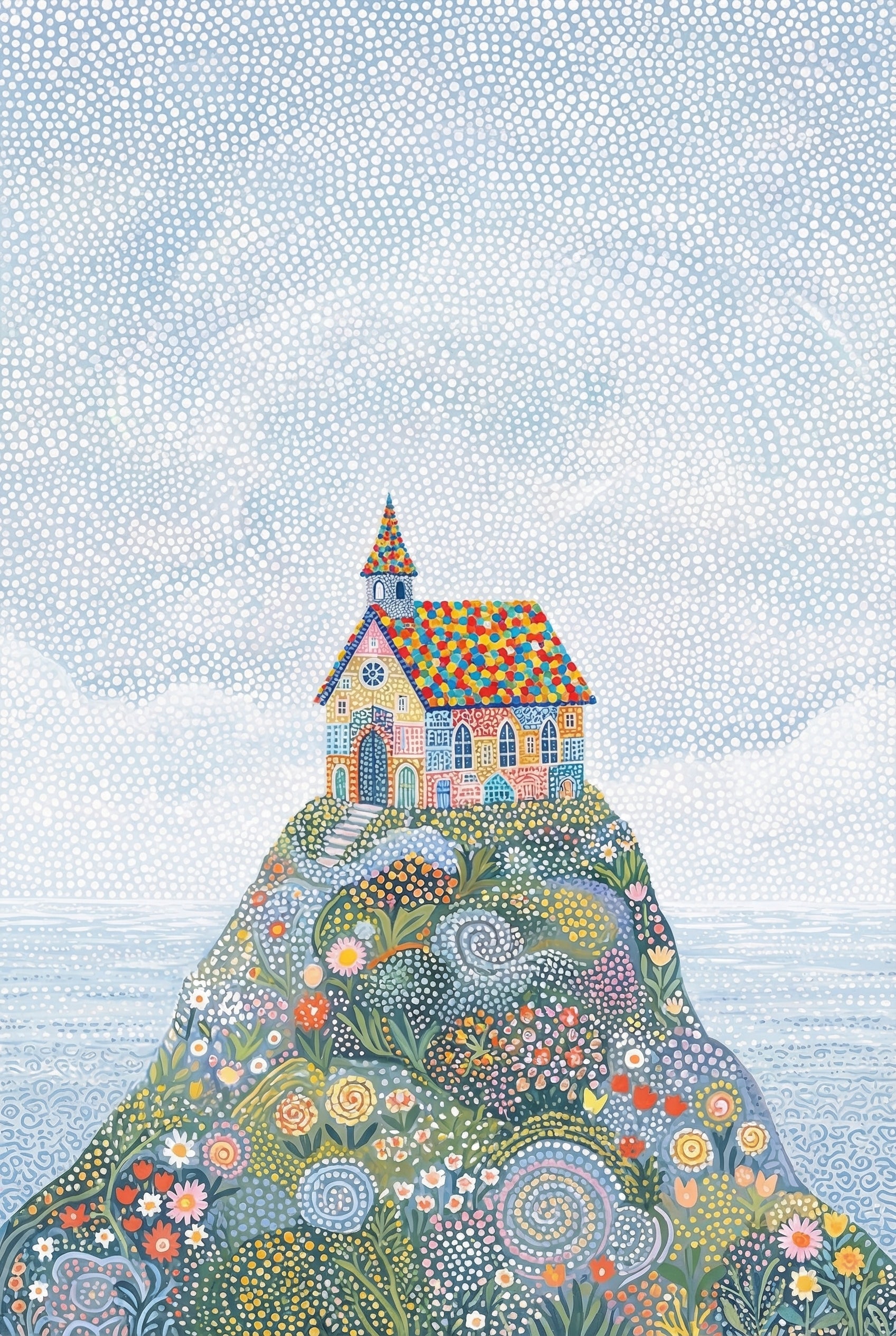 Flowery Garden Mound Wall Art - Whimsical Floral Hill