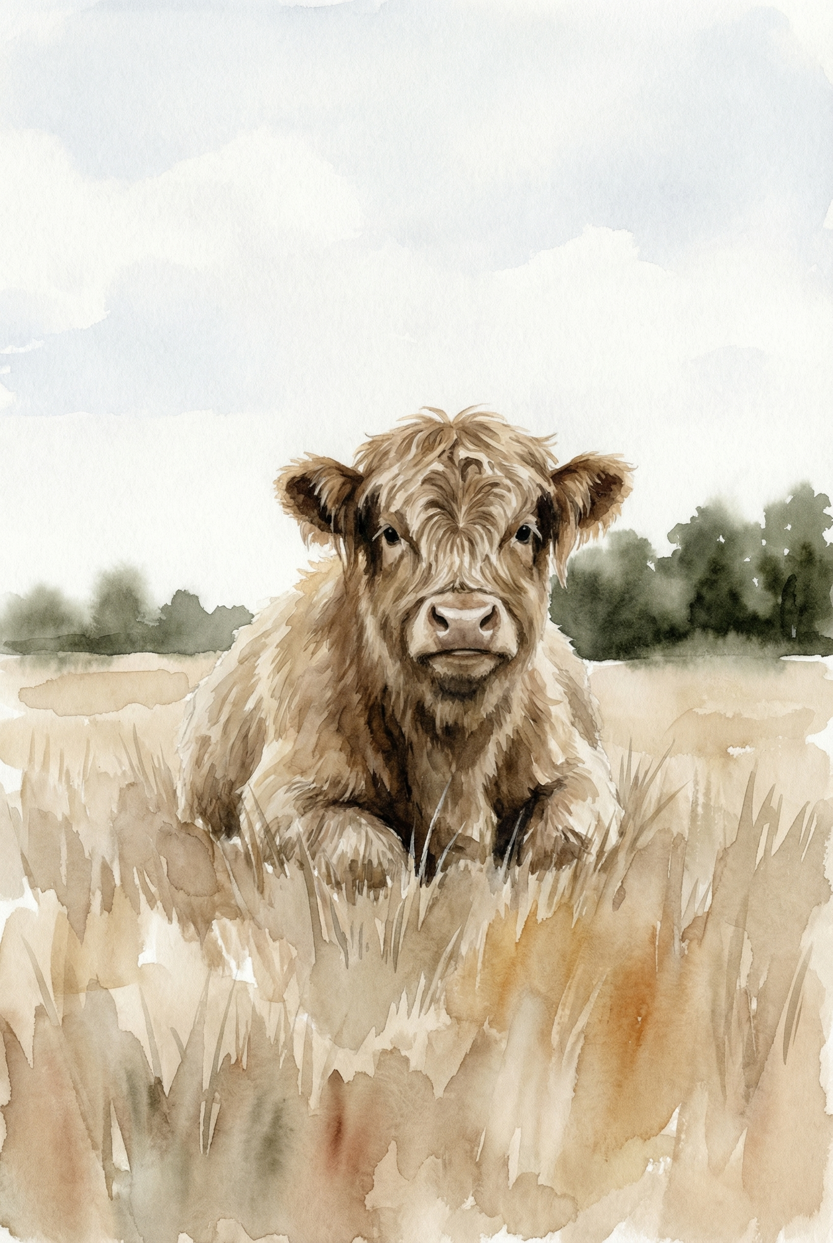 Fluffy Baby Highland Cow Wall Art - Highland Meadow Calf