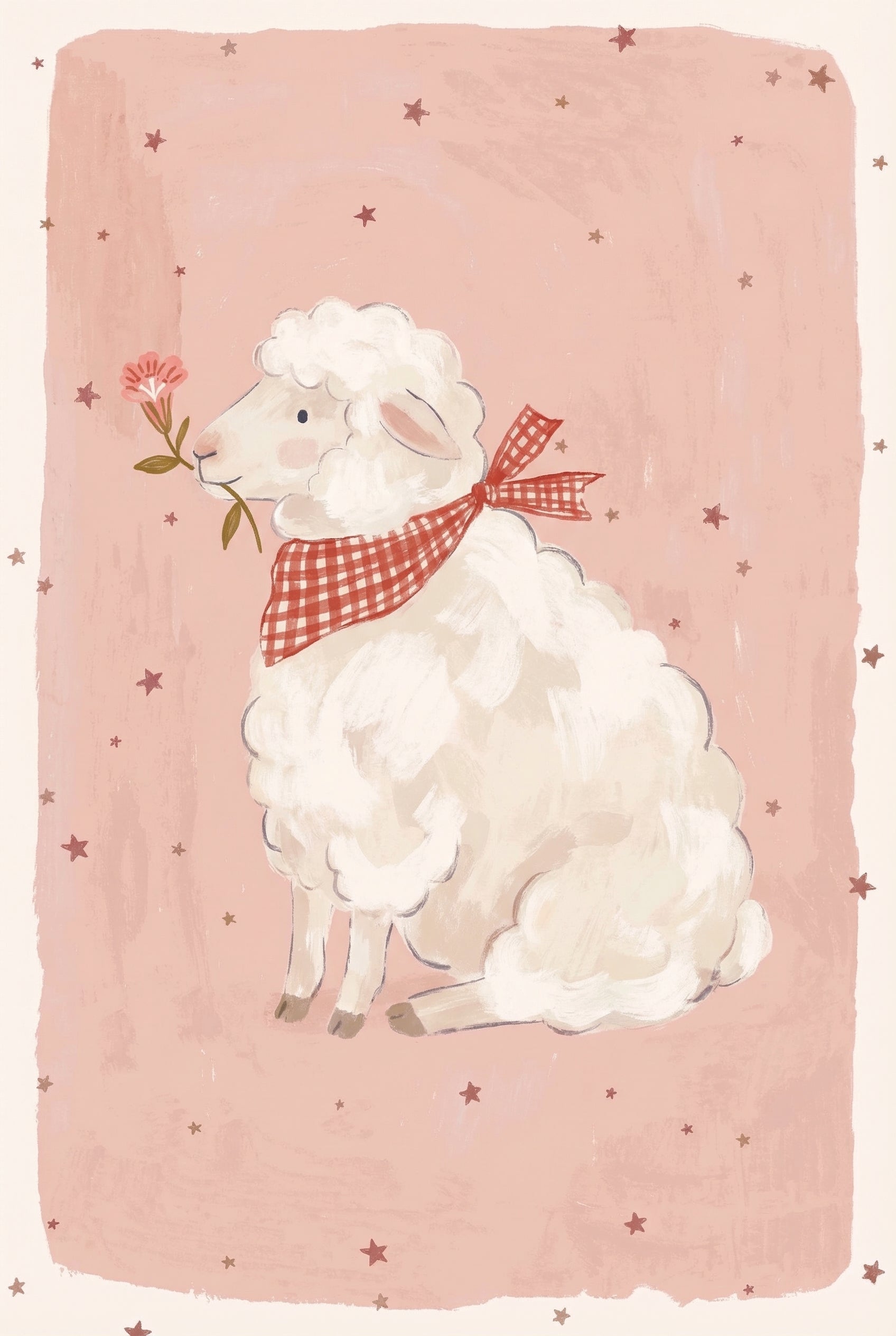 Fluffy White Sheep Wall Art - Sweet Gingham Sheep
