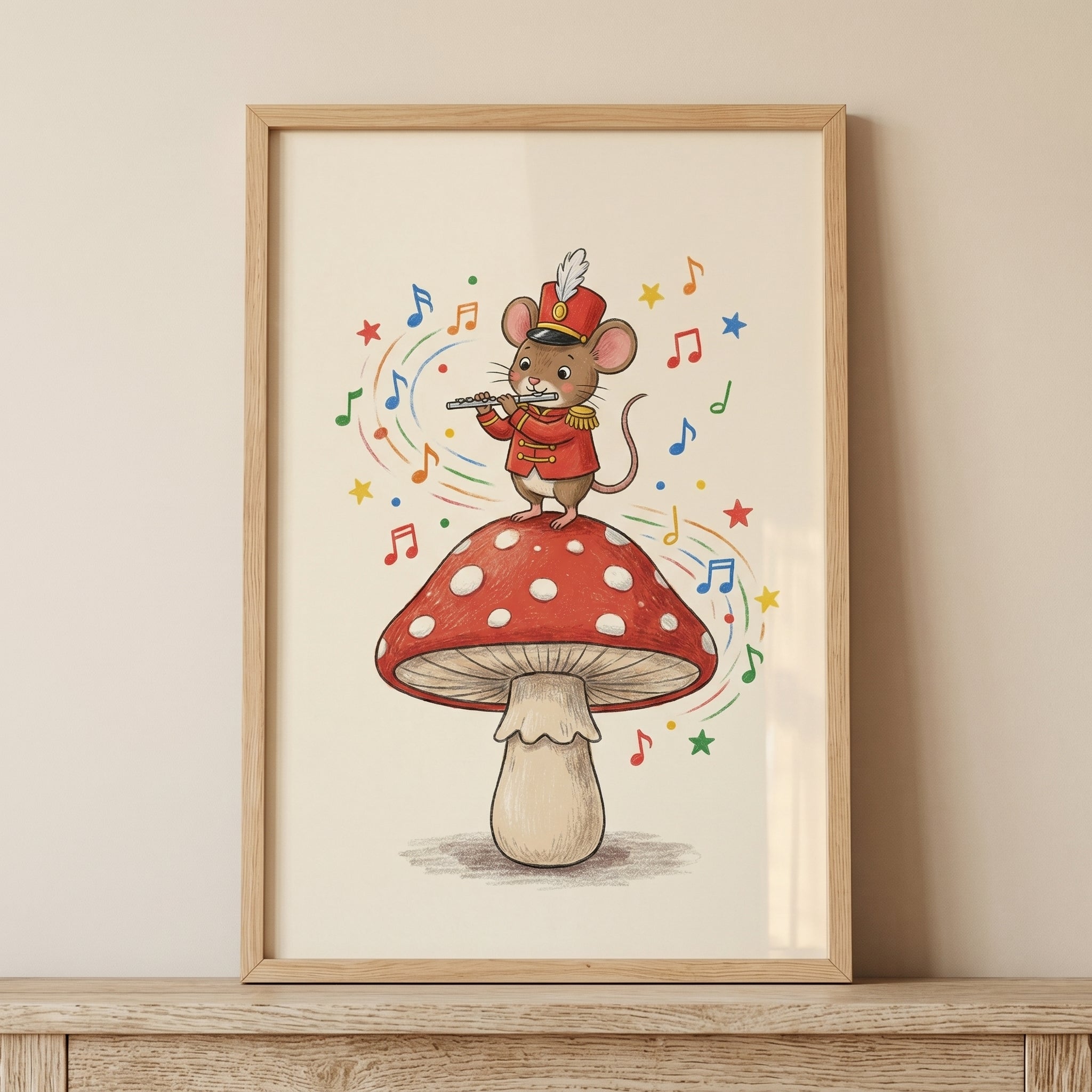 Flute Playing Mushroom Mouse Wall Art - Musical Mushroom Mouse