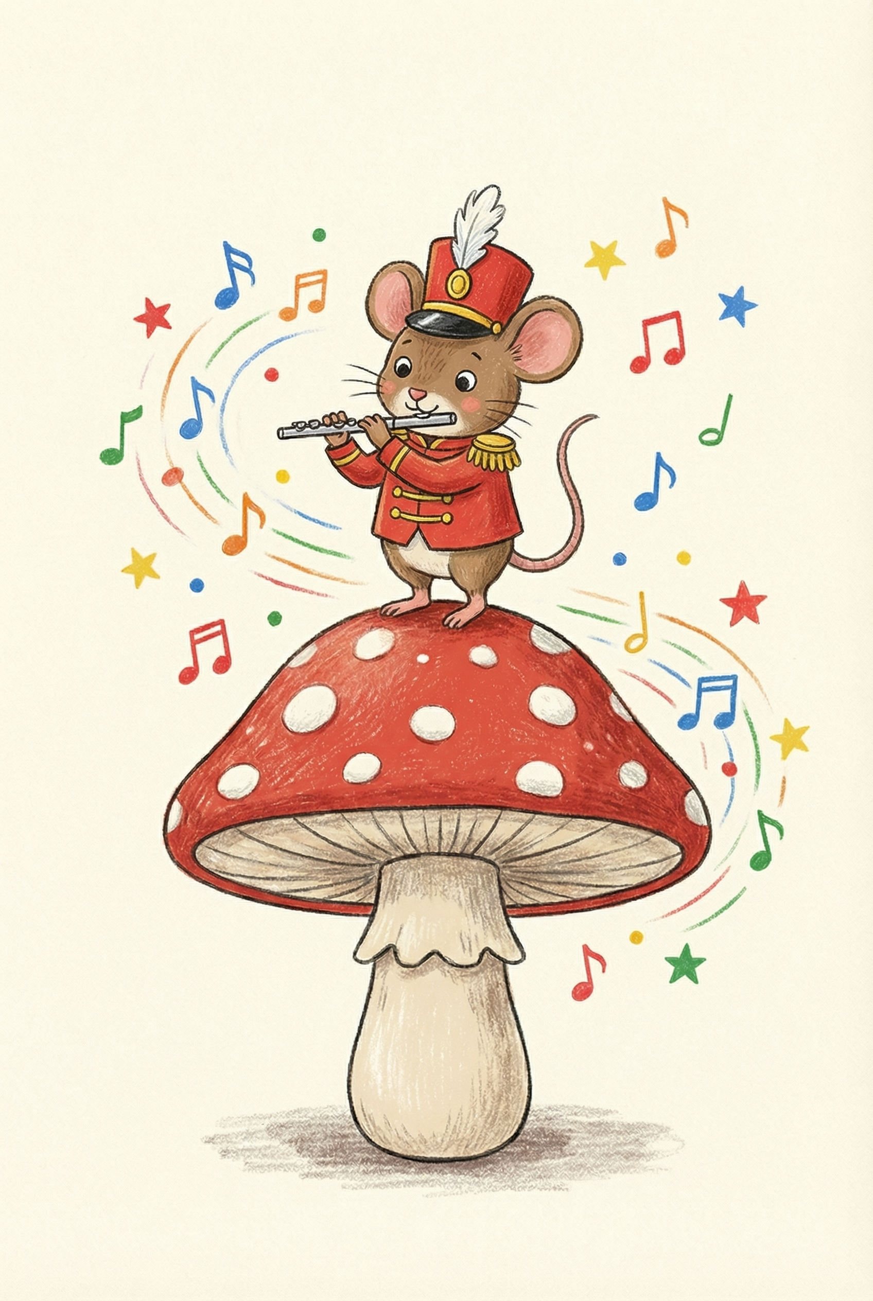 Flute Playing Mushroom Mouse Wall Art - Musical Mushroom Mouse