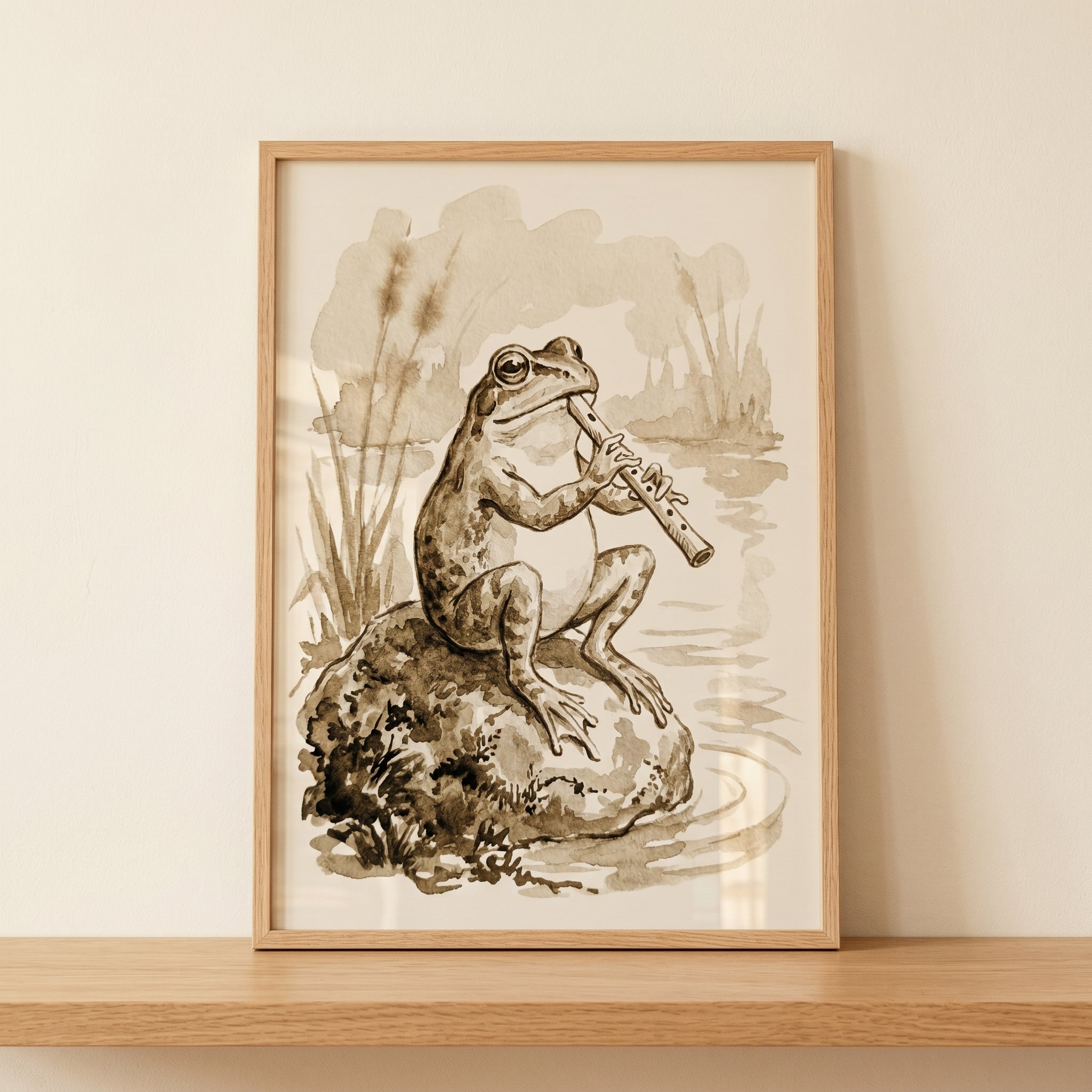Flute Playing Pond Frog Wall Art - The Fluting Frog