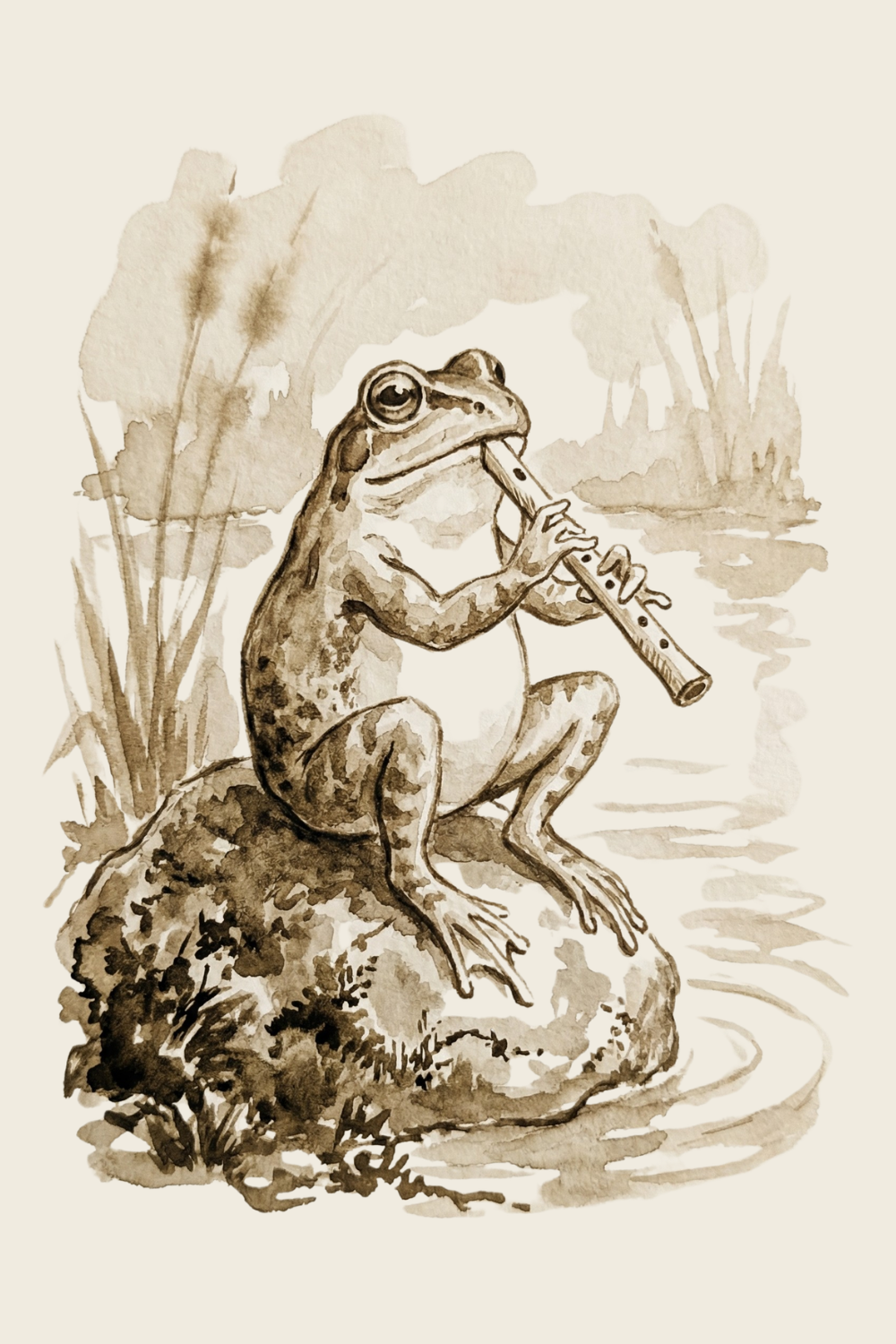 Flute Playing Pond Frog Wall Art - The Fluting Frog