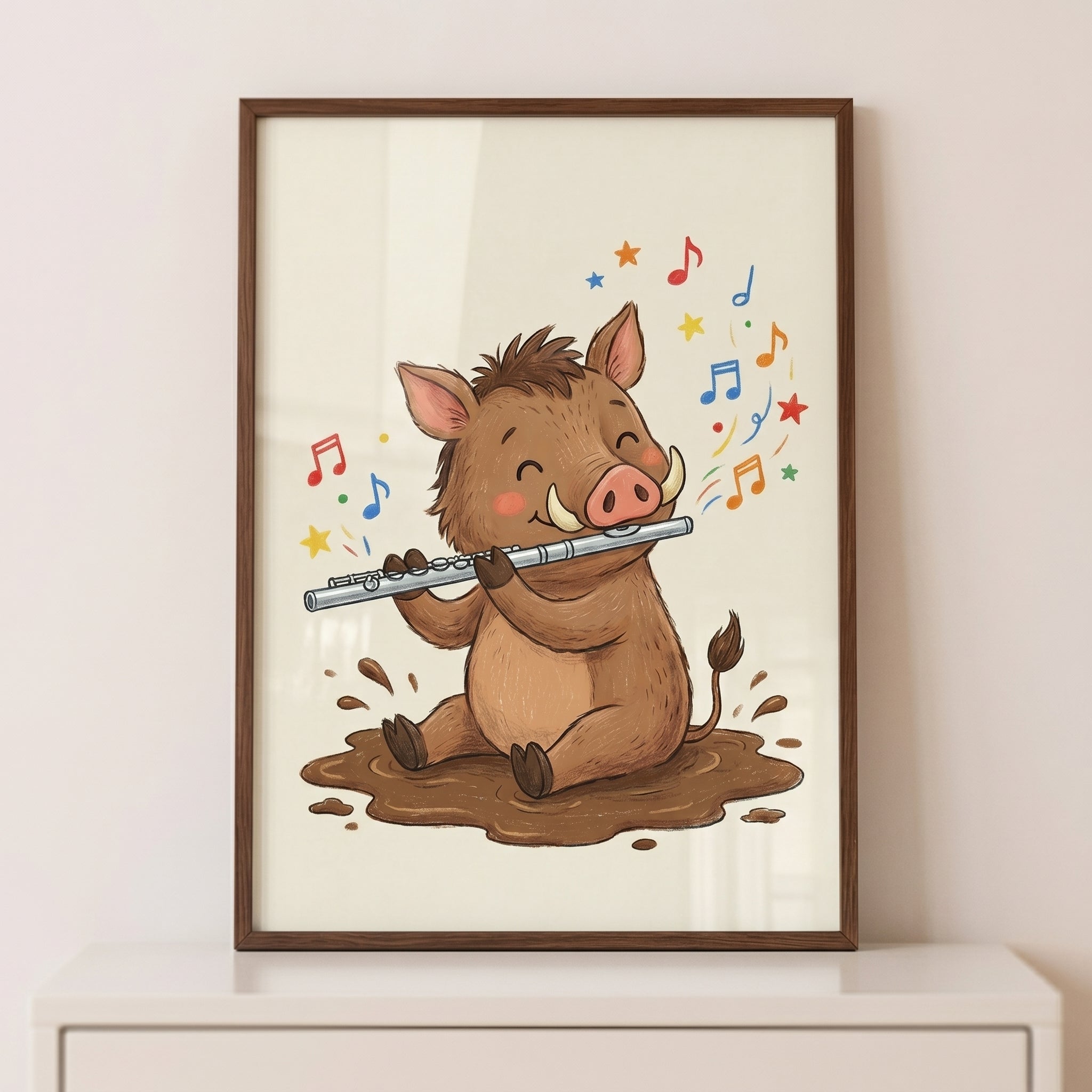 Flute Playing Wild Boar Wall Art - Musical Mud Piglet