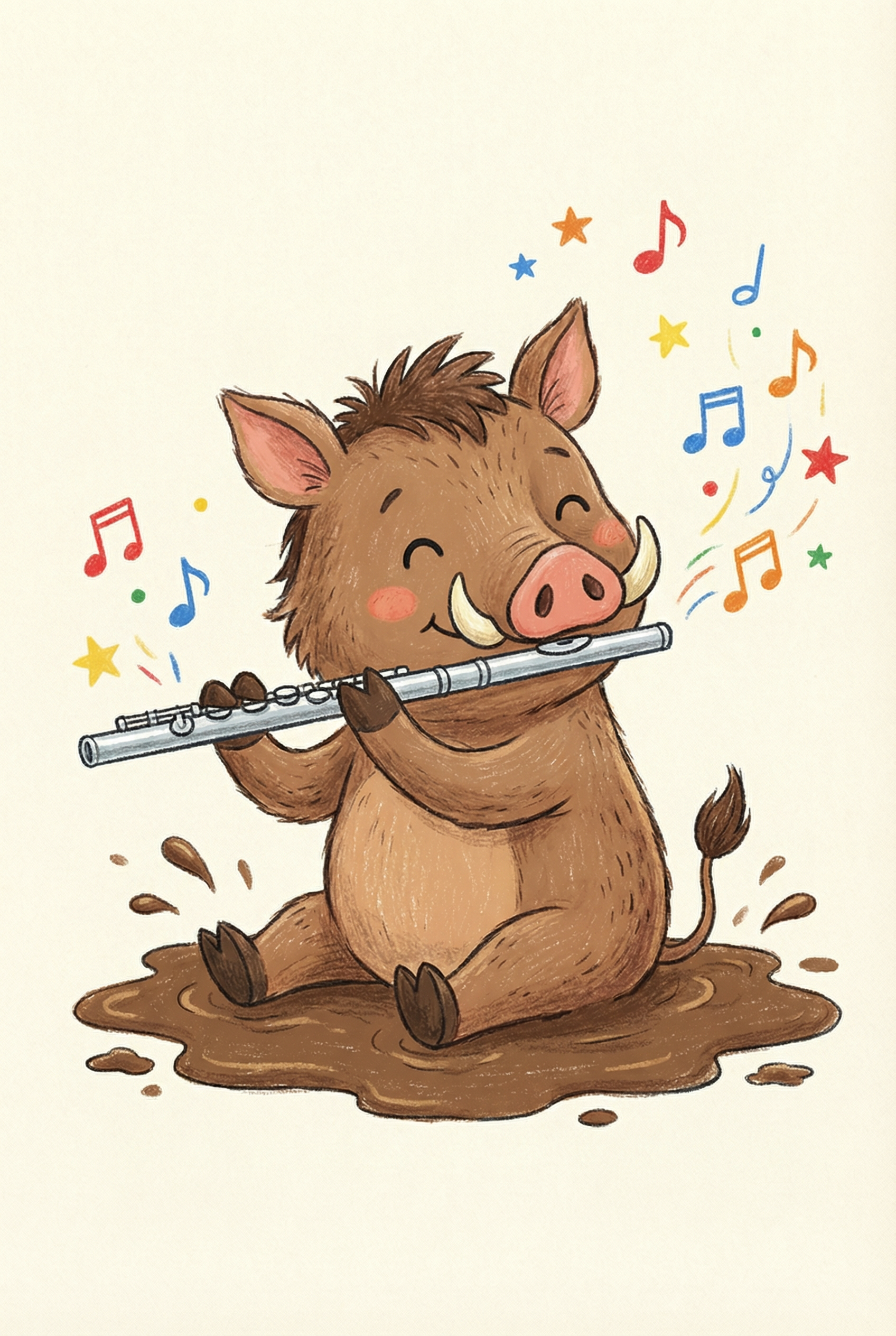 Flute Playing Wild Boar Wall Art - Musical Mud Piglet