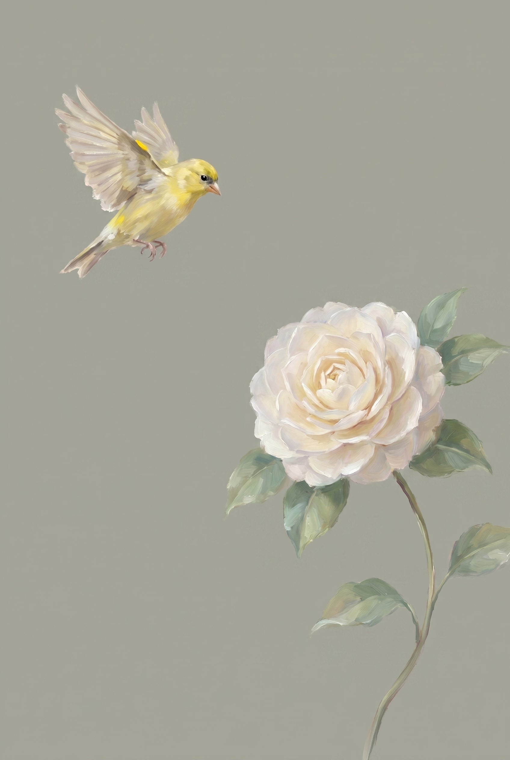 Flying Vintage Yellow Bird Floral Wall Art - Golden Bird Bloom