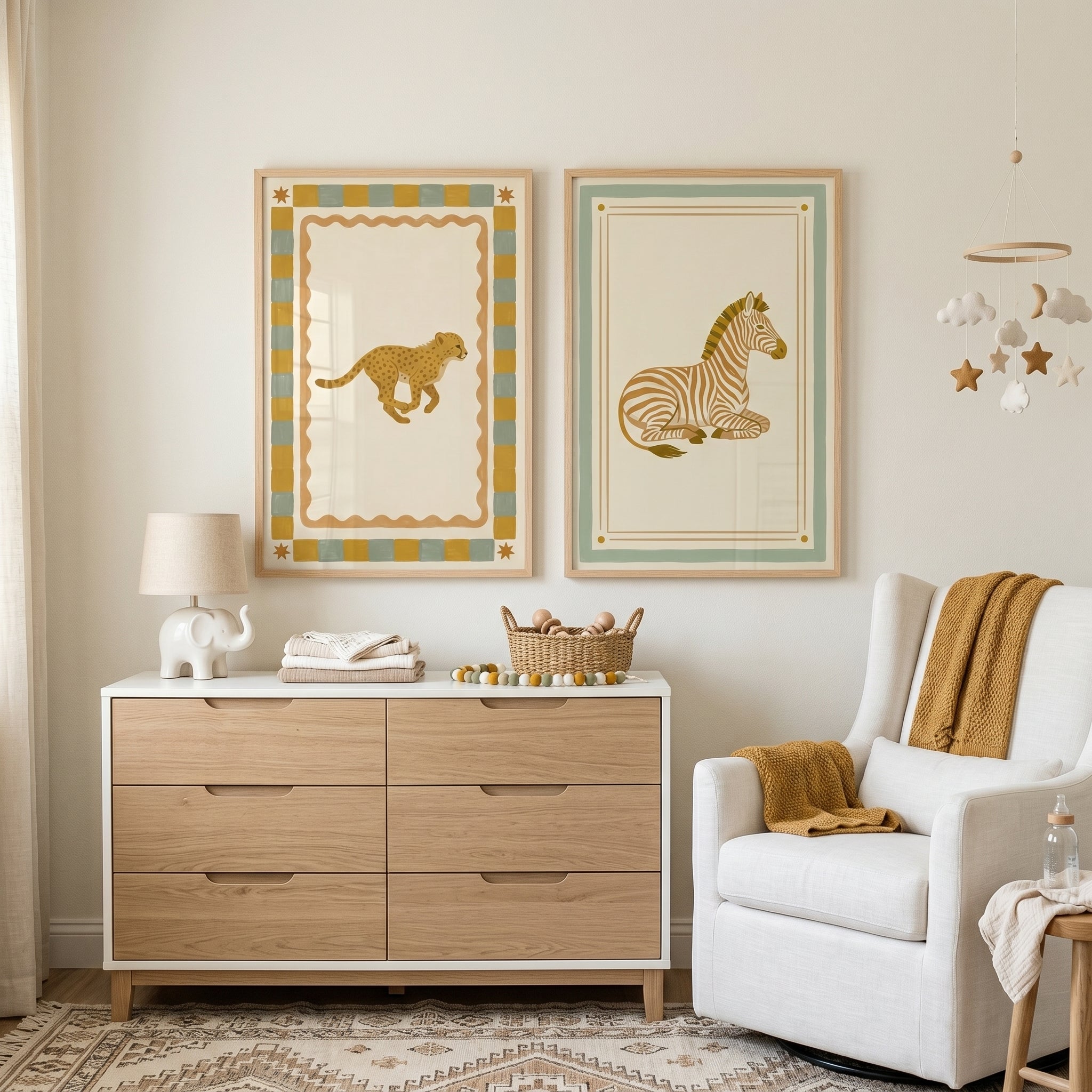 Folk Earthy Savanna Animal Wall Art Set of 2 - Wild Savannah Duo