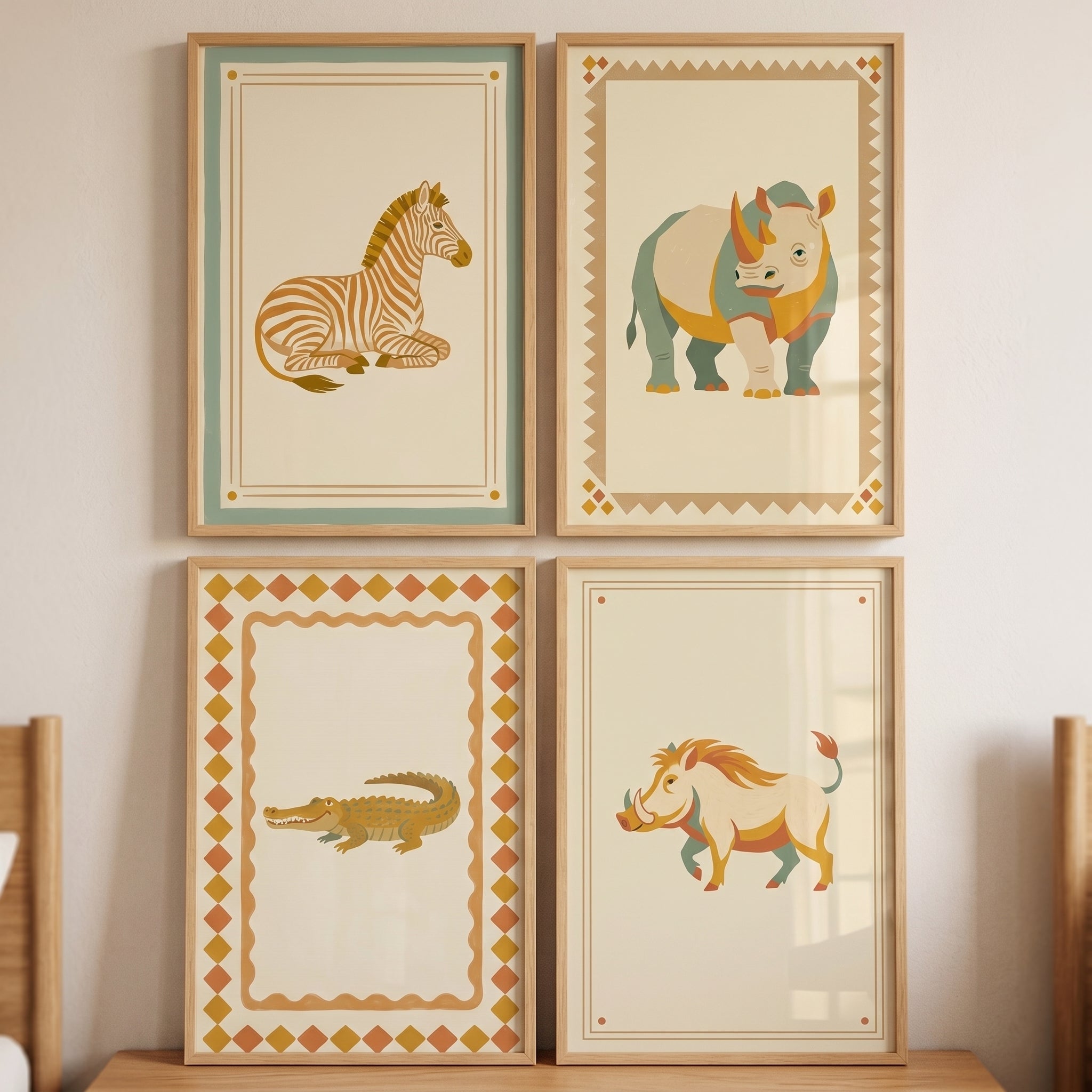 Folk Safari Animal Wall Art Set of 4 - Wild Safari Portraits