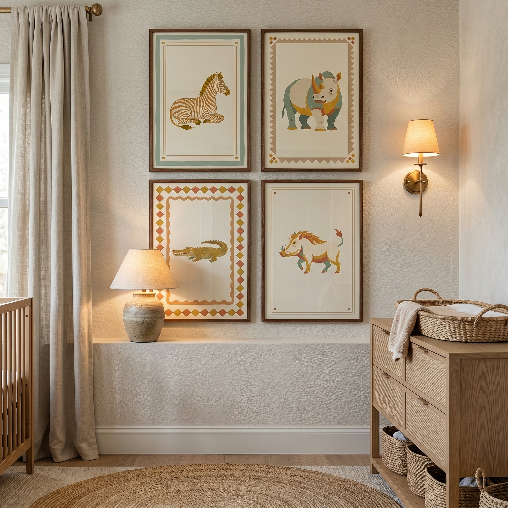Folk Safari Animal Wall Art Set of 4 - Wild Safari Portraits