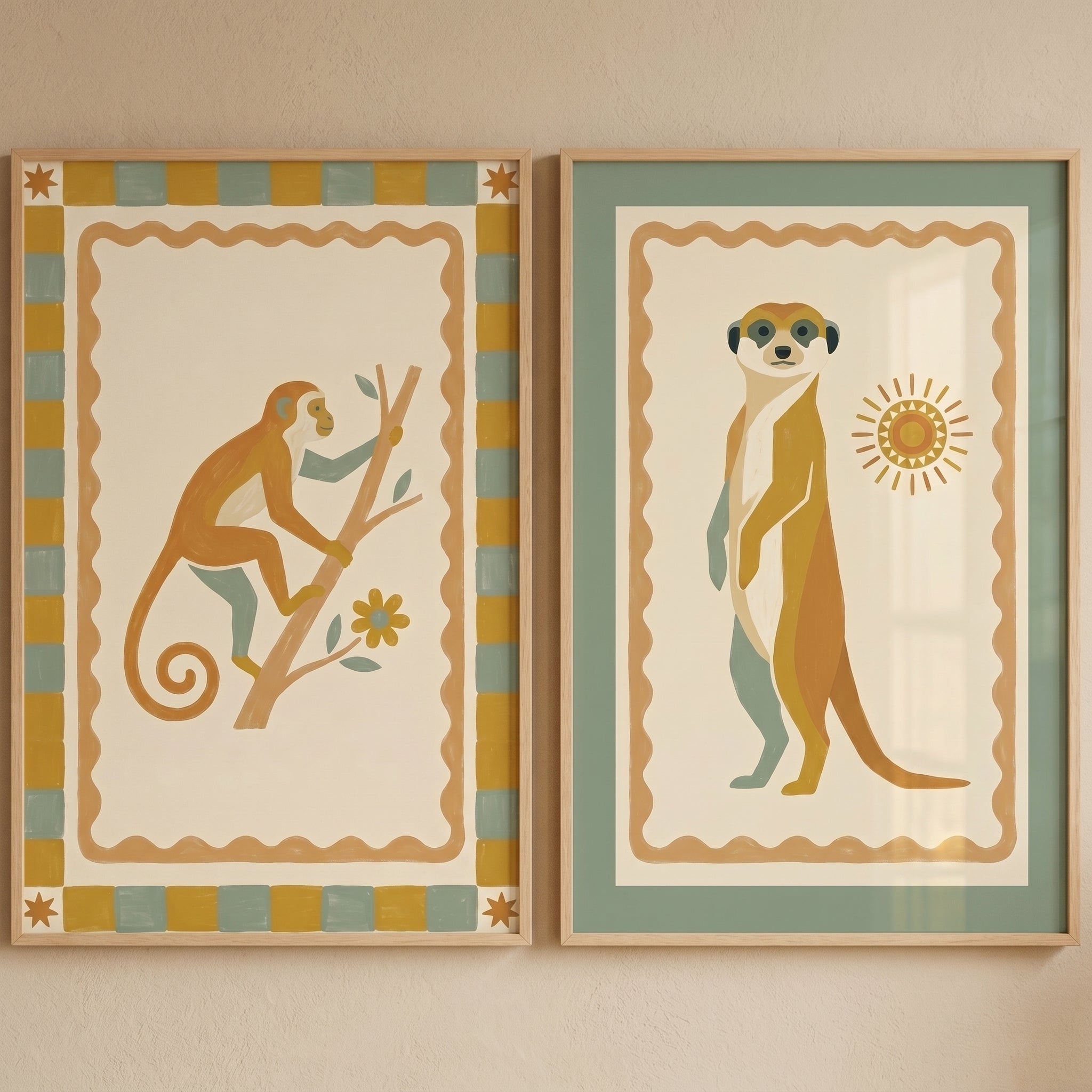 Folk Sage Safari Animal Wall Art Set of 2 - Wild Folk Duet