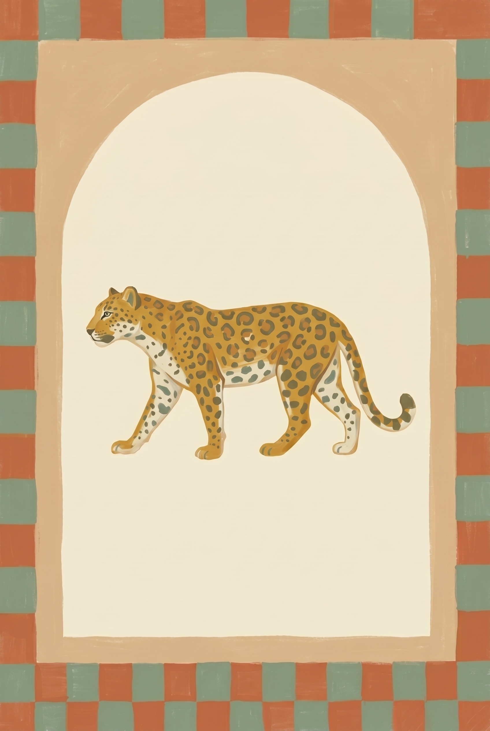 Folk Style Walking Leopard Wall Art - Golden Spotted Prowl
