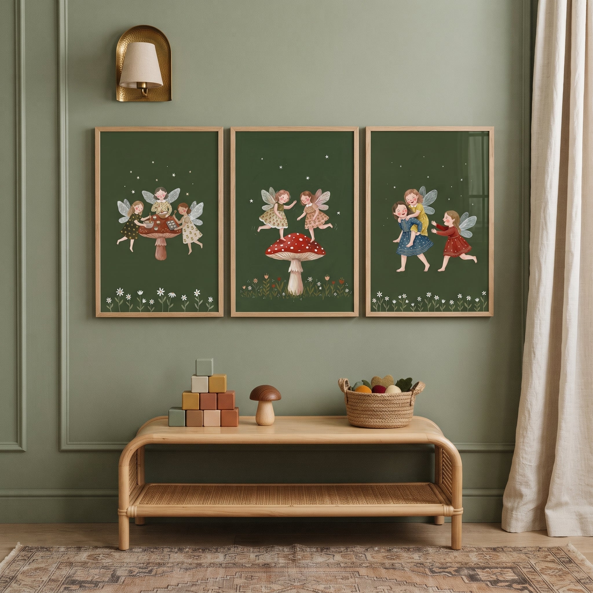 Folklore Green Forest Fairies Wall Art Set of 3 - Woodland Fairy Friends