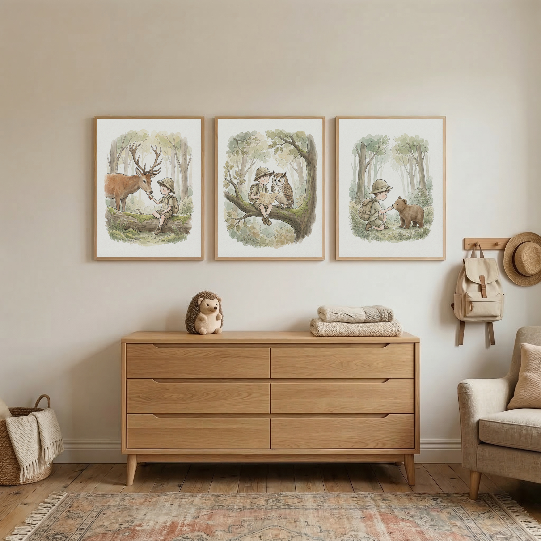 Forest Adventure Wall Art Set of 3 - Little Forest Explorer