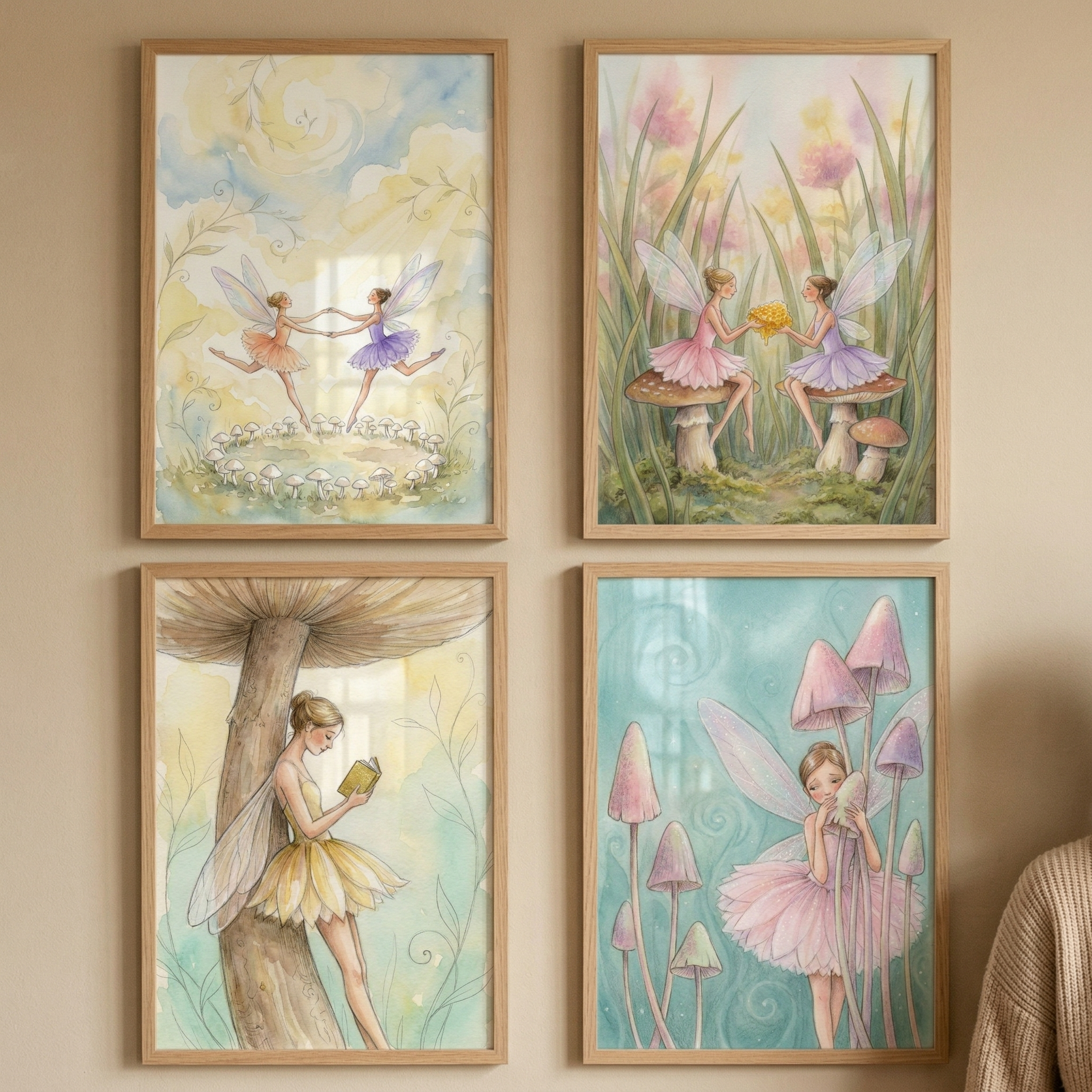 Forest Fairies Wall Art Set of 4 - Enchanted Woodland Fairies