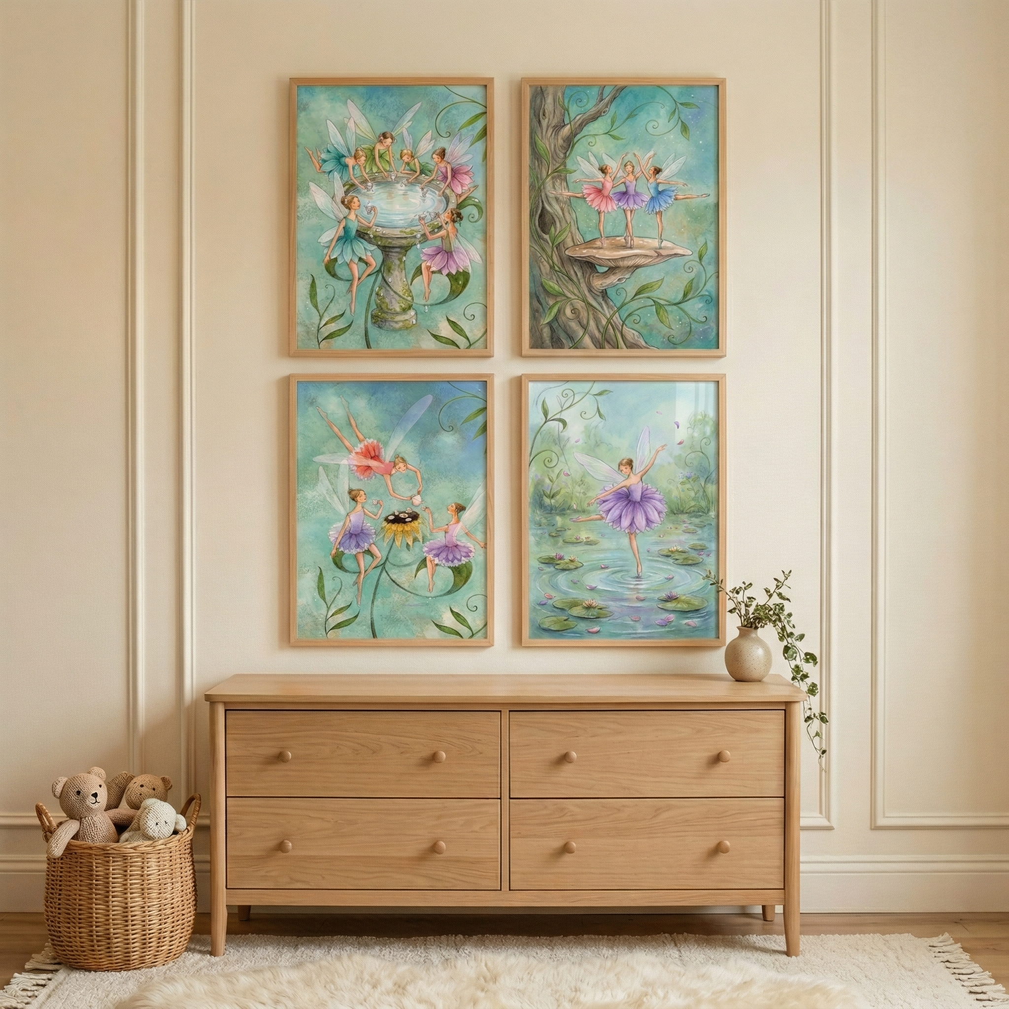 Forest Fairies Wall Art Set of 4 - Enchanted Garden Fairies